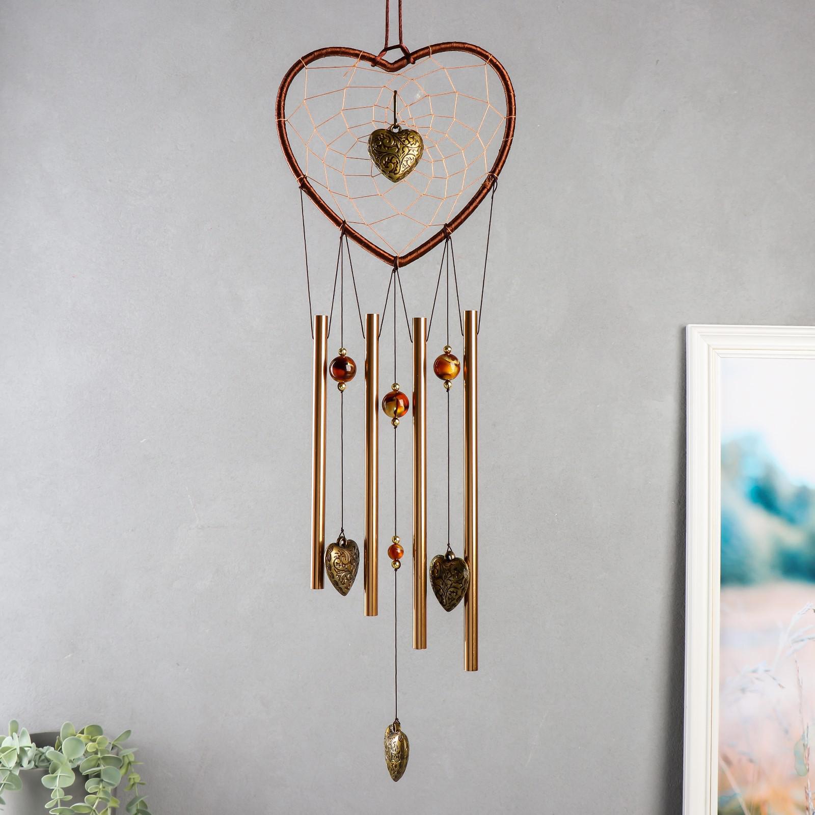 Изображение товара Музыка ветра с ловцом снов "Сердце в сердце" 4 трубки 52 см