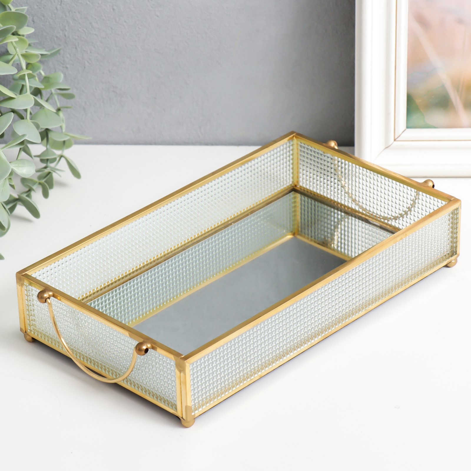 Изображение товара Подставка интерьерная с зеркалом "Квадратики" с ручками 5x14x24 см