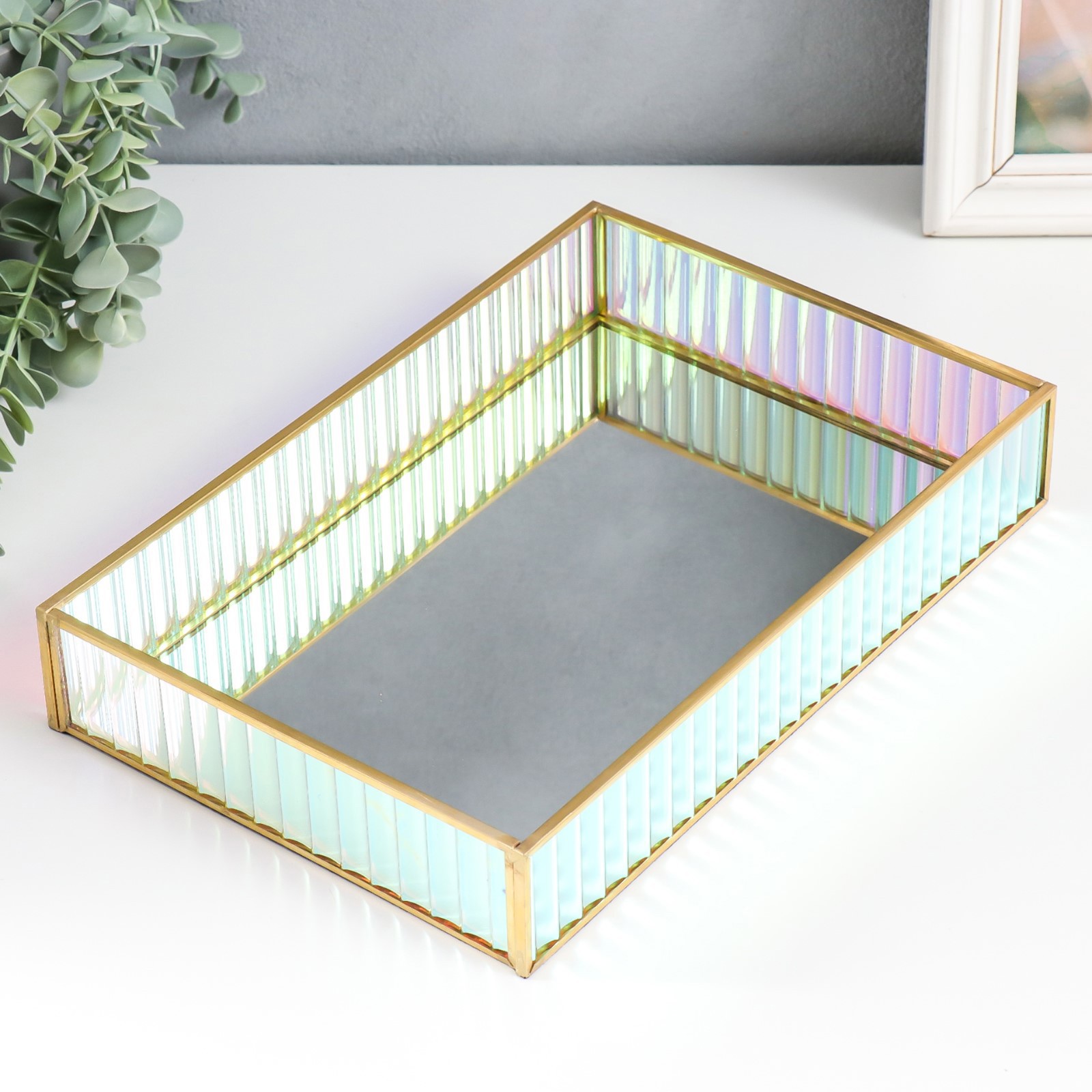 Изображение товара Подставка интерьерная с зеркалом "Прямоугольник. Радужные полосы" 30x20x5 см