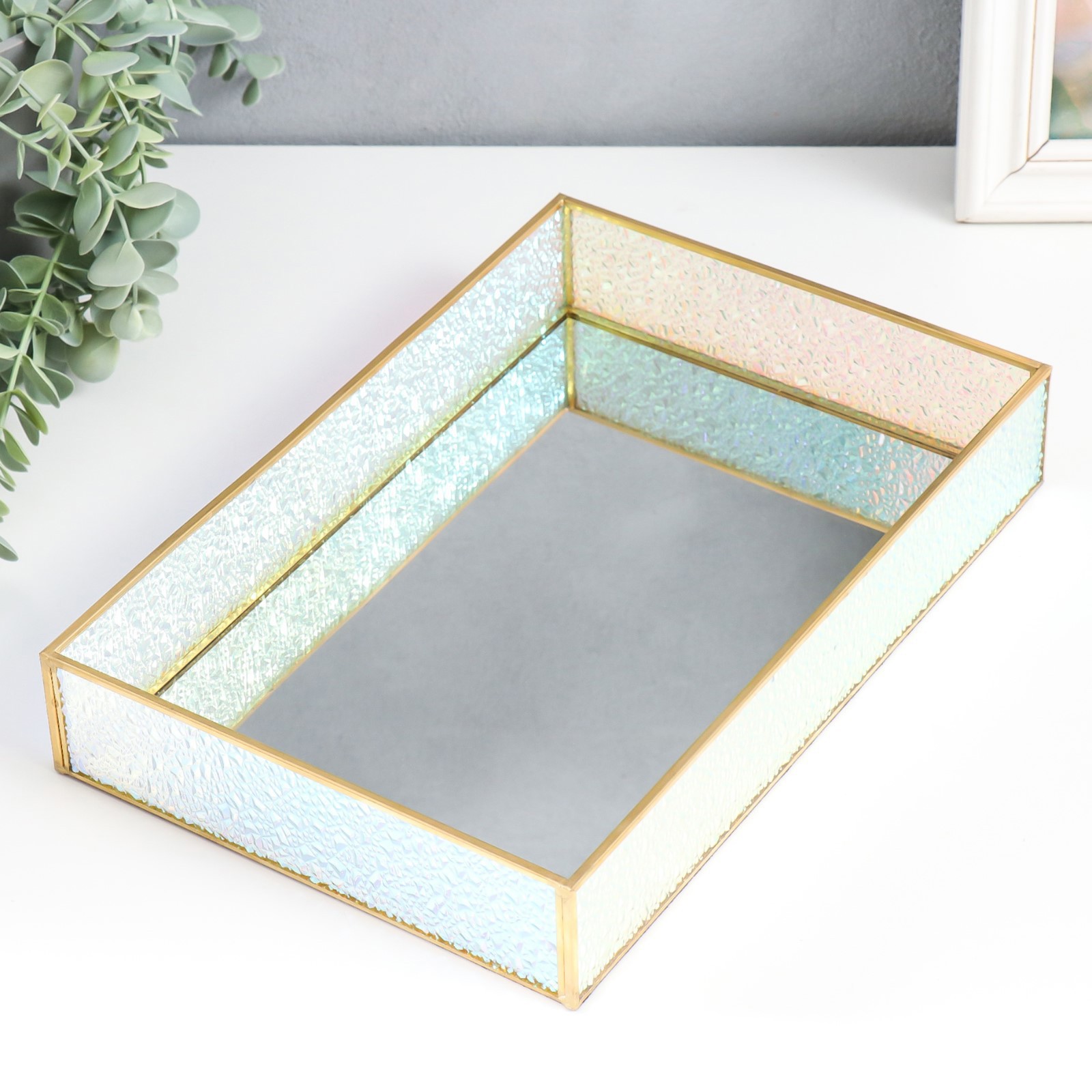 Изображение товара Подставка интерьерная с зеркалом Прямоугольник Радужные капли