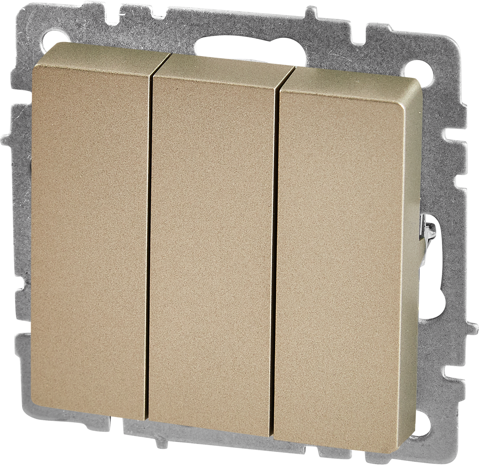 Изображение товара Выключатель встраиваемый IEK Brite 3 клавиши цвет шампань