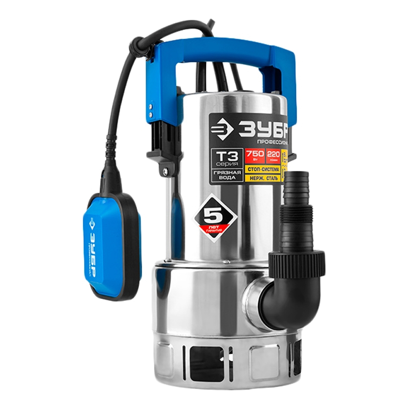 Изображение товара Насос погружной дренажный Зубр Нпг-т3-750-с чистая вода расход 13200 л/ч