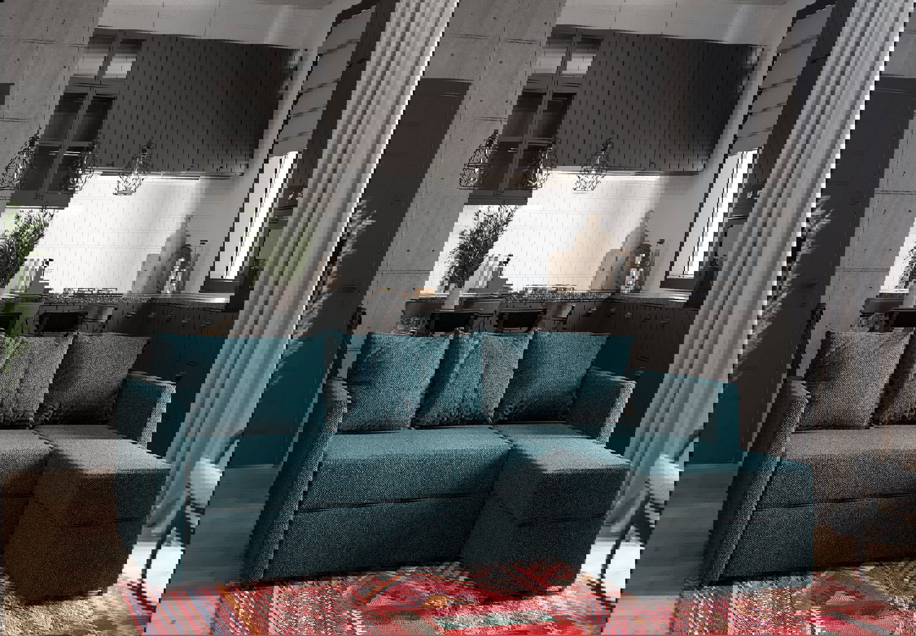 Изображение товара Угловой диван кровать Гуд Лакк Тилаус TILCSB MA81SA 156x72x119 см рогожка цвет сине-зелёный