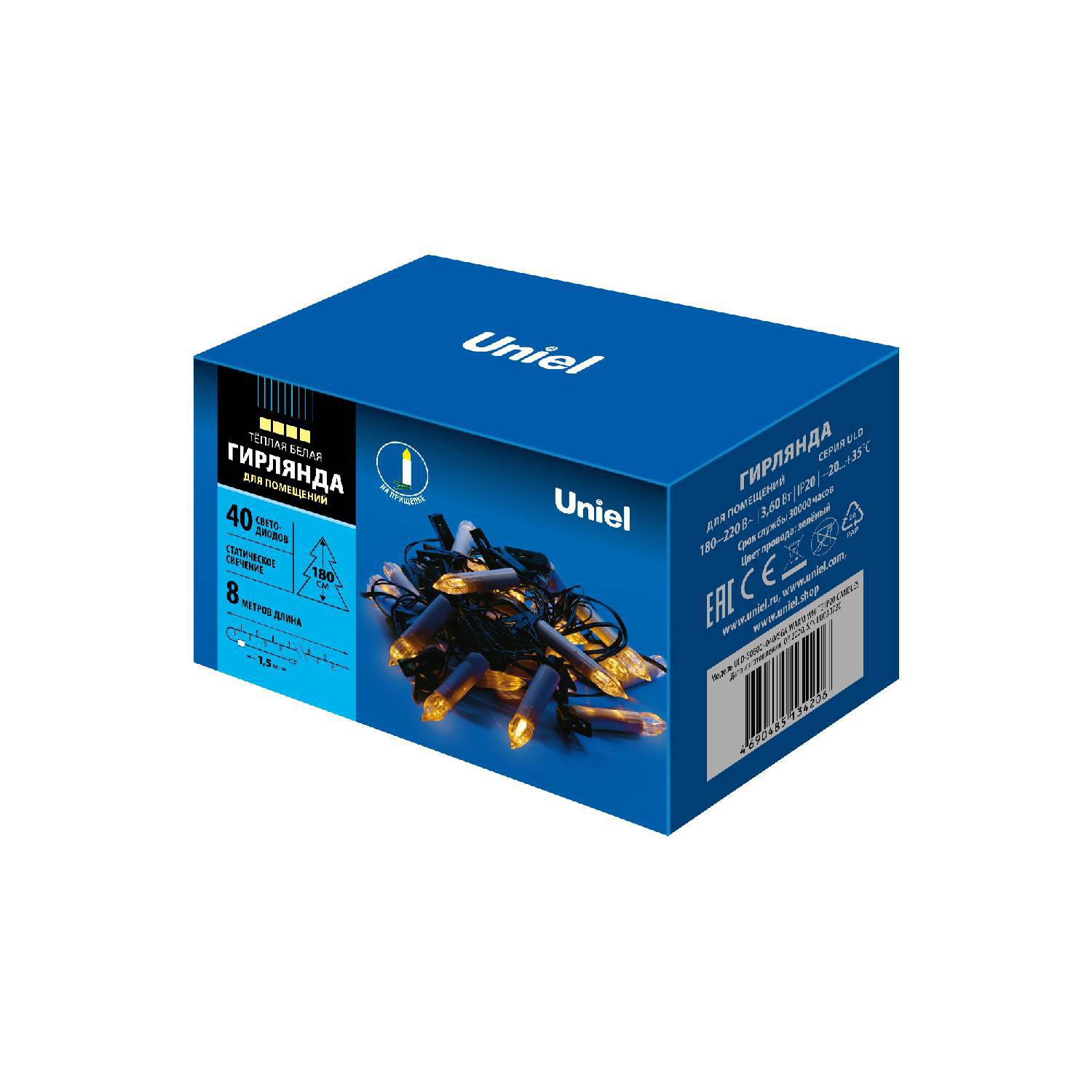 Изображение товара Электрогирлянда комнатная Uniel Нить 8м 40 ламп теплый белый