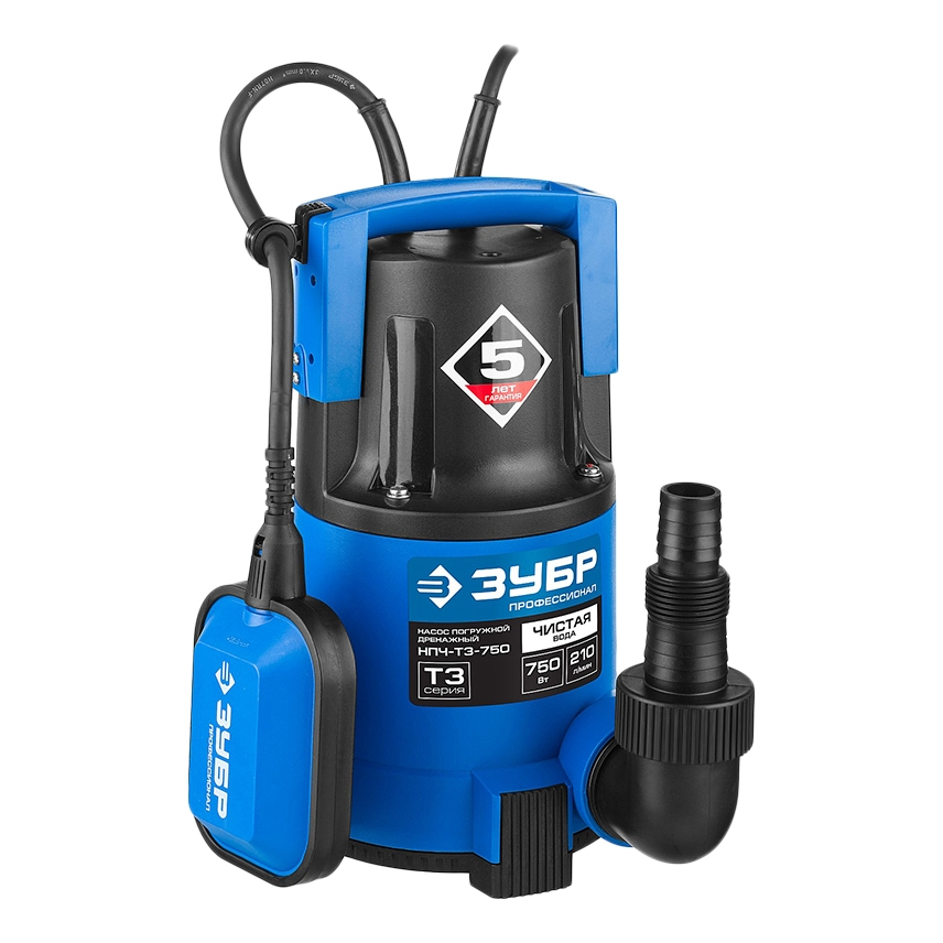 Изображение товара Насос погружной дренажный Зубр Нпч-т3-750 чистая вода расход 12600 л/ч
