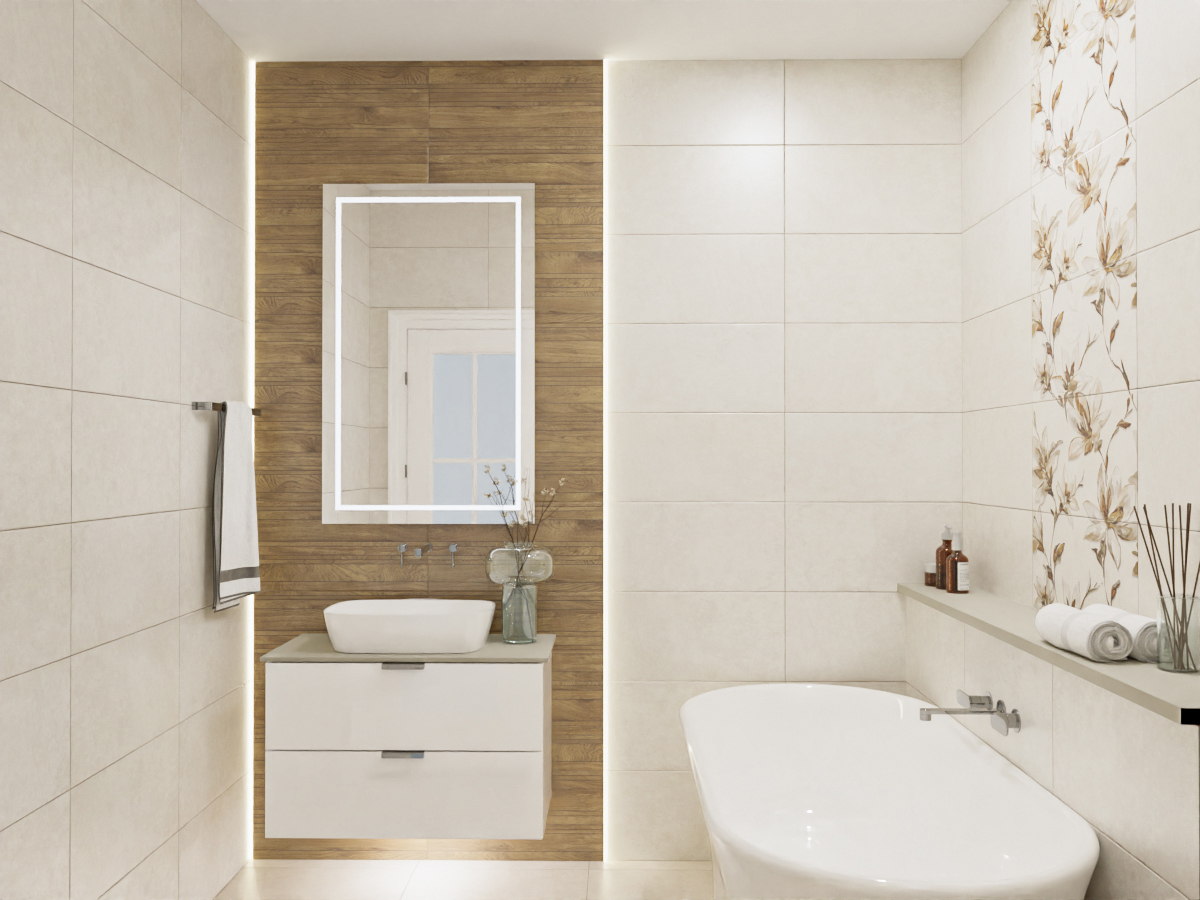 Изображение товара Керамическая настенная плитка Azori Palladio ivory 31.5x63 см для стен интерьер эффект камень