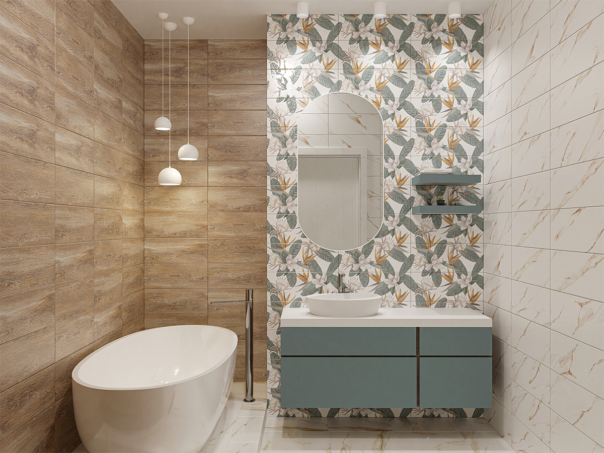 Изображение товара Керамическая настенная плитка Azori Calacatta Ivory Wood 20x50 см для стен