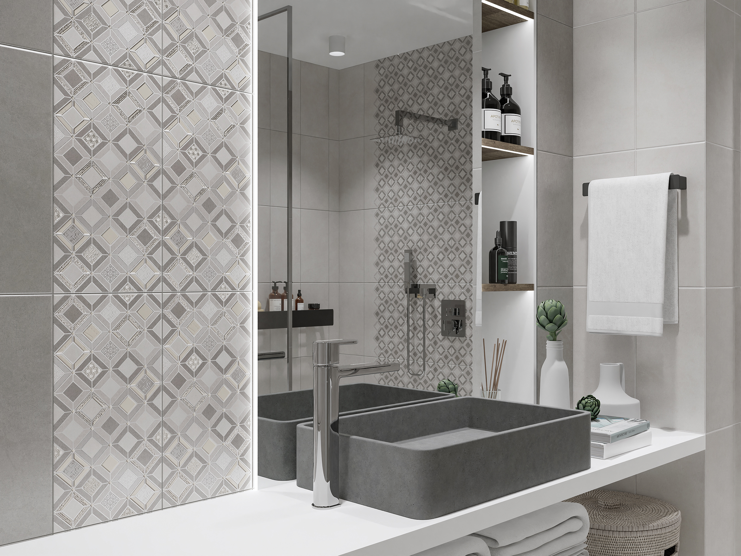 Изображение товара Керамическая плитка Azori Starck Tessera 1 20.1x40.5 см темно-серый для стен