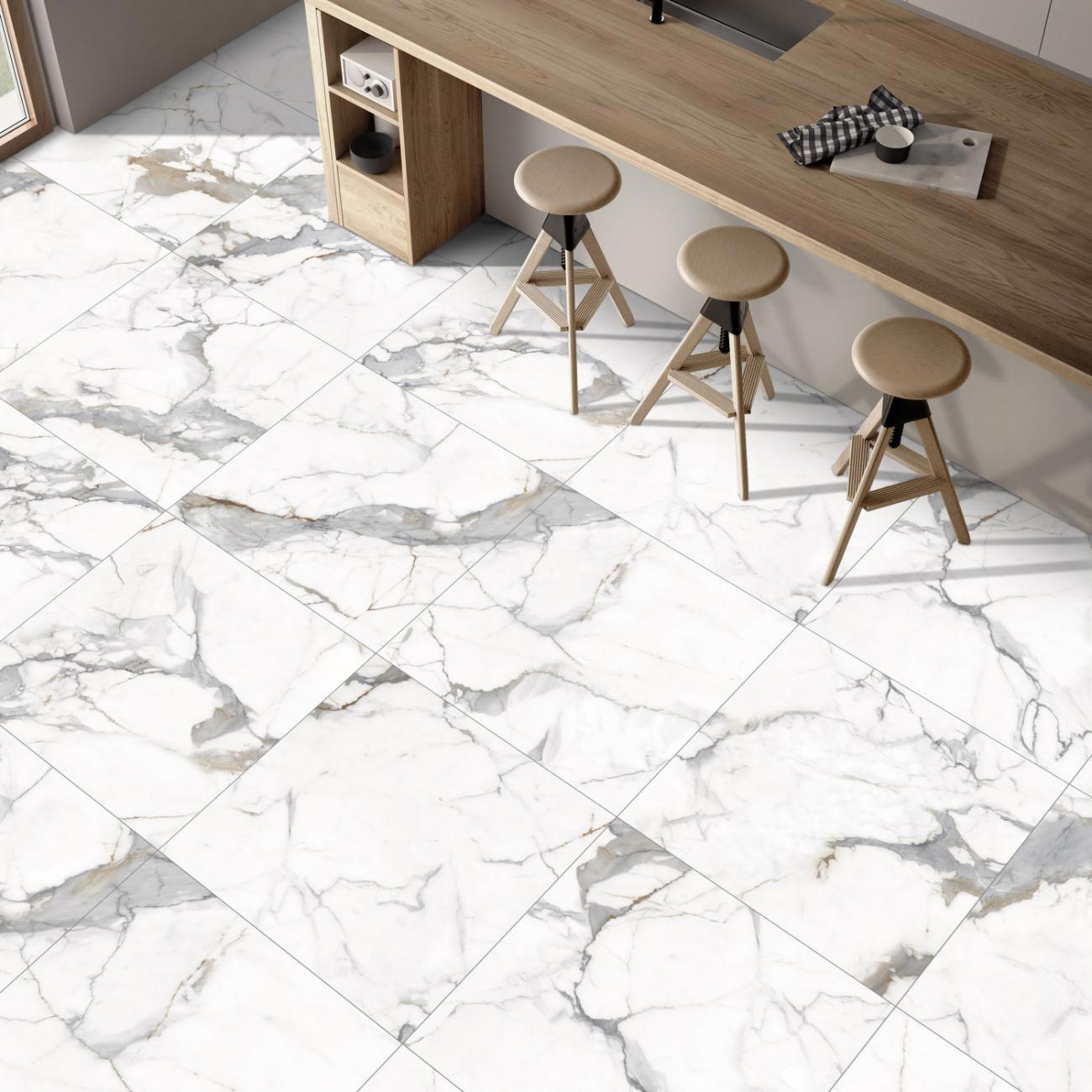 Изображение товара Керамогранит Primavera CR104 60x60 см белый с эффектом карвинг и мрамора