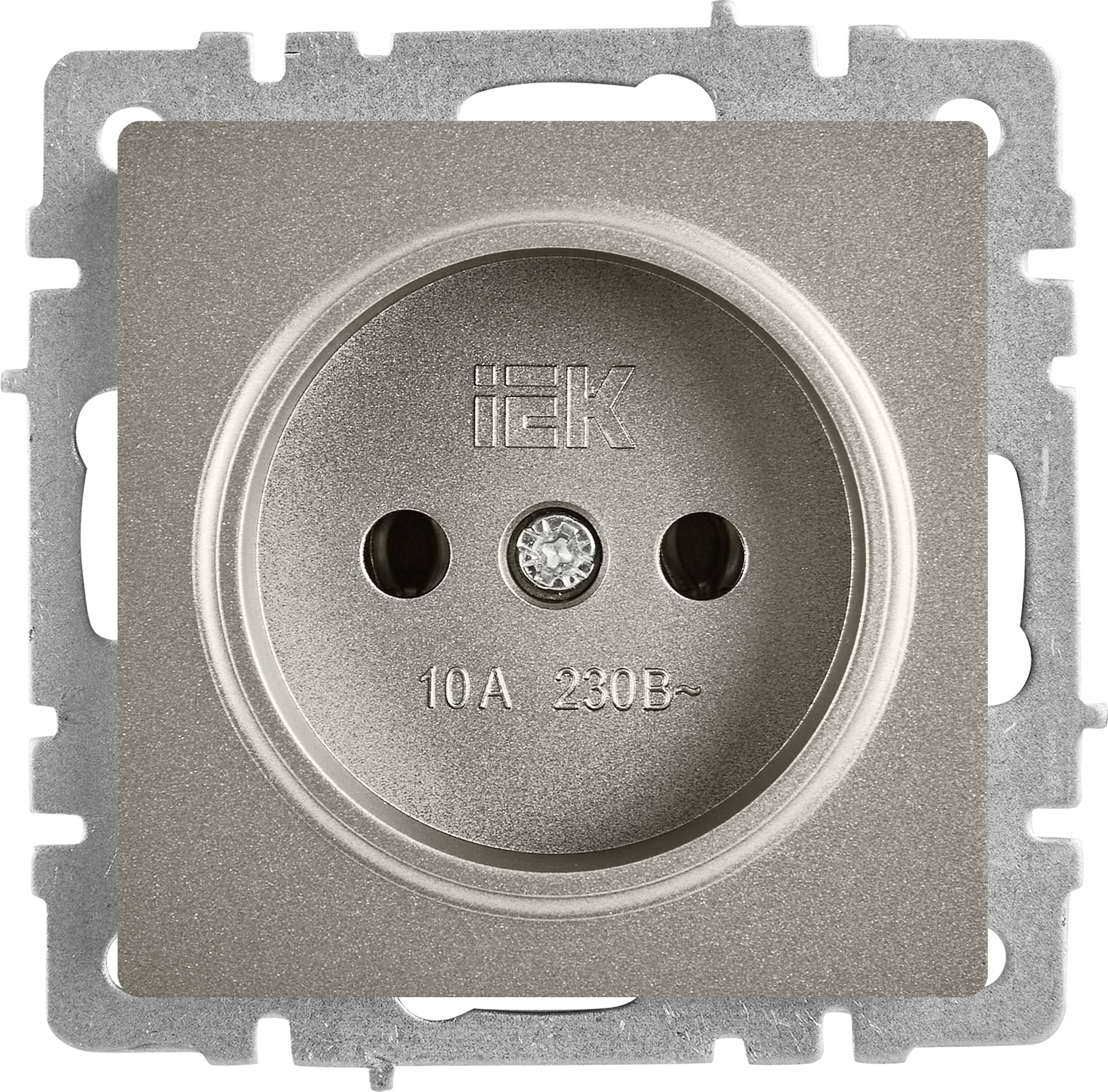Изображение товара Встраиваемая розетка IEK Brite РС10-1-0-БрС без заземления сталь 220 В 10 А IP20