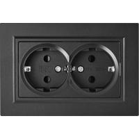 Изображение товара Двойная встраиваемая розетка IEK Brite с заземлением и шторками черный