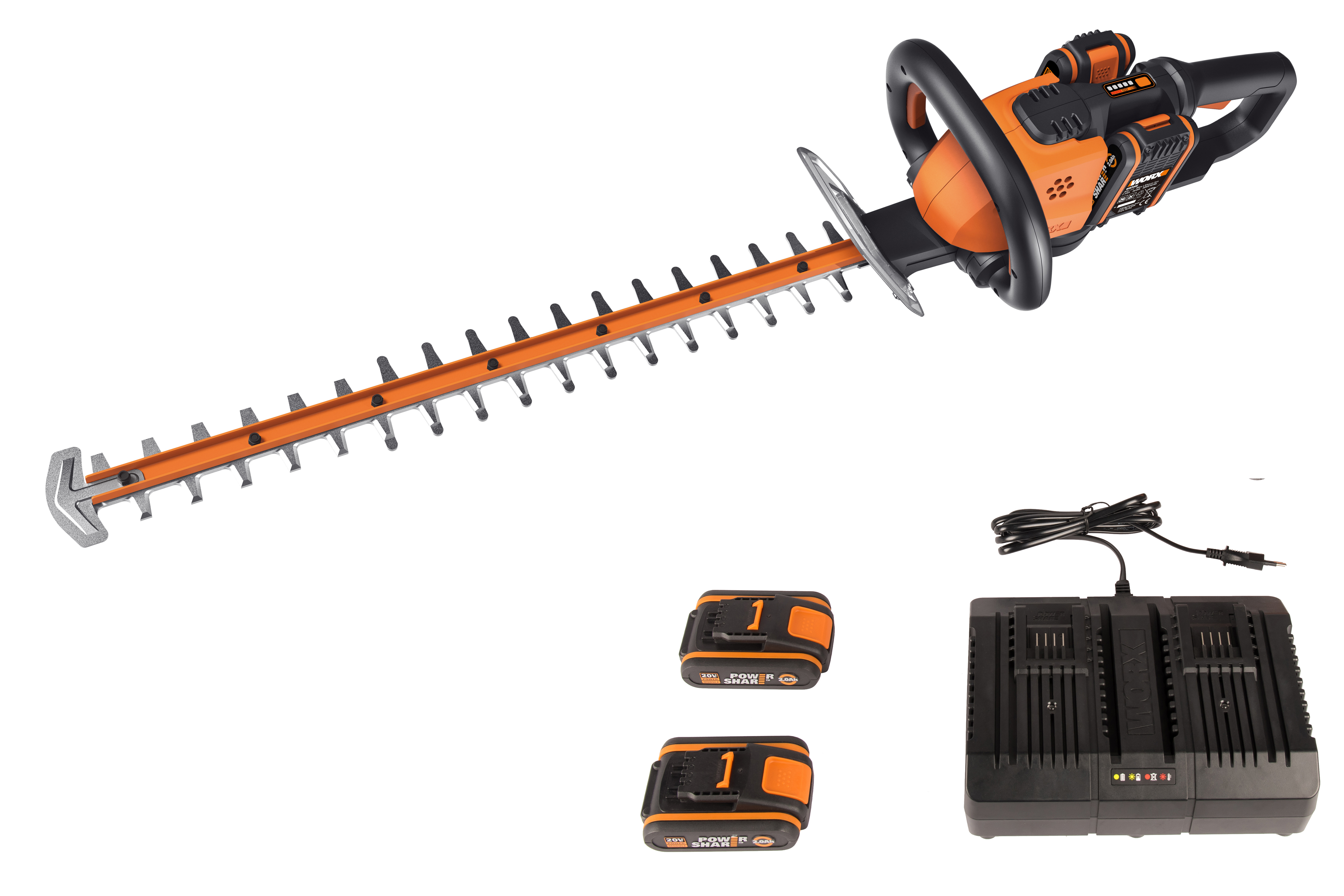 Изображение товара Кусторез аккумуляторный Worx WG284E 40 В с длиной лезвия 60 см и 2 аккумуляторами