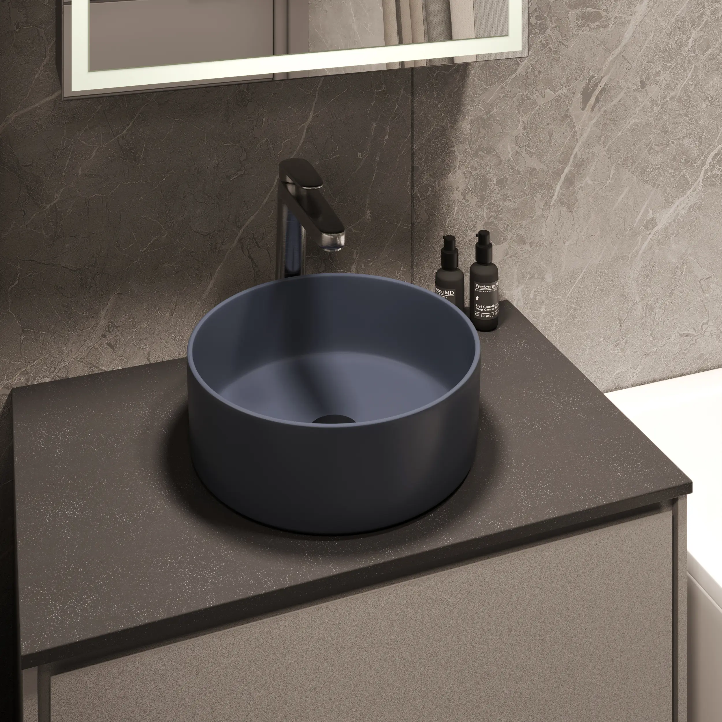 Раковина Slim Krug Grey накладная 37 см матовая керамика цвет серый - 3