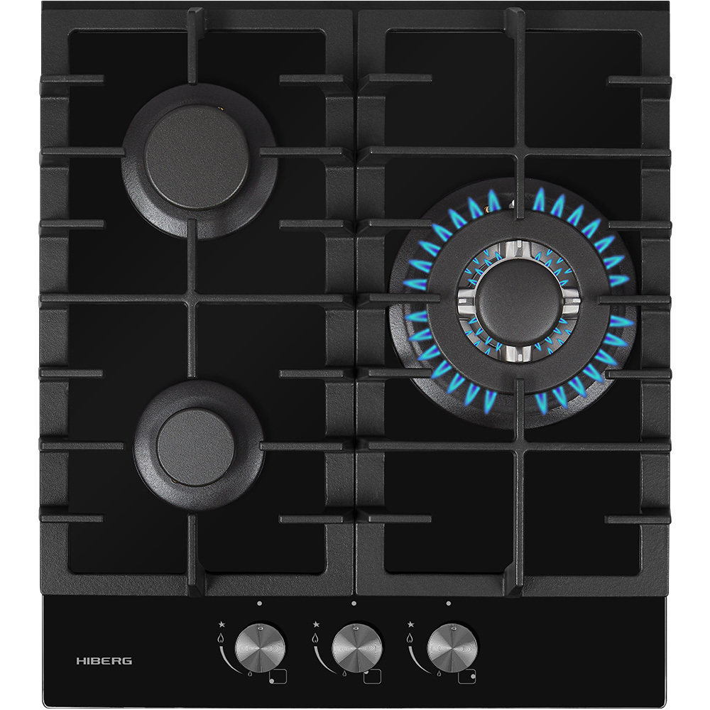 Изображение товара Газовая варочная панель Hiberg VM 4534 B 45 см 3 конфорки черный