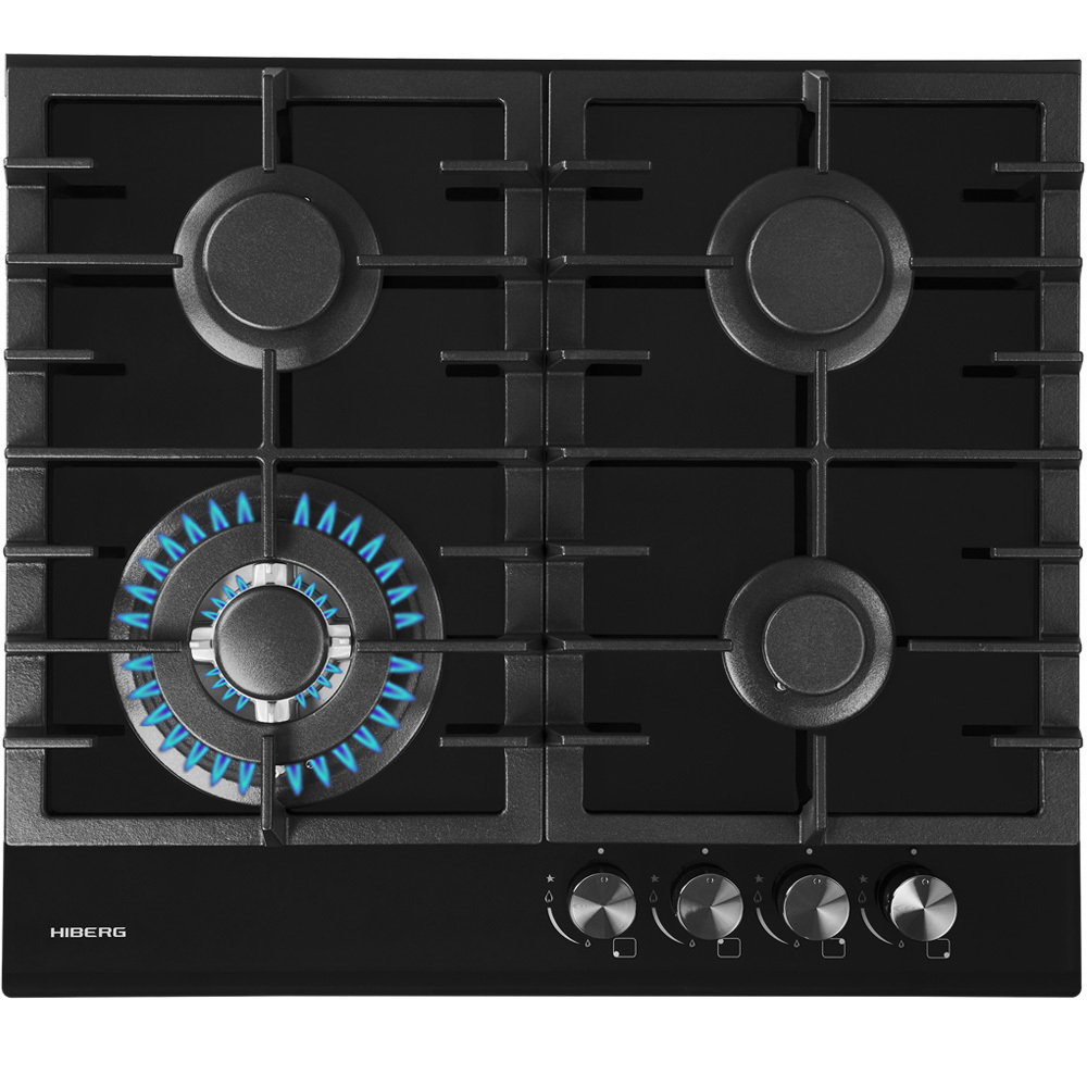 Изображение товара Газовая варочная панель Hiberg VM 60440 B 4 конфорки черный стекло