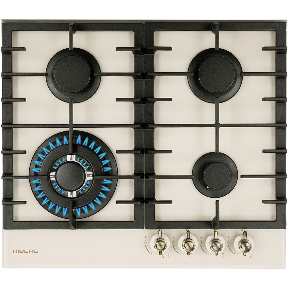 Изображение товара Газовая варочная панель Hiberg VM 60440 RY 58.40 см 4 конфорки цвет бежевый