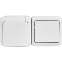 Изображение товара Блок выключатель и розетка с заземлением Legrand Quteo с защитными шторками IP44 цвет белый