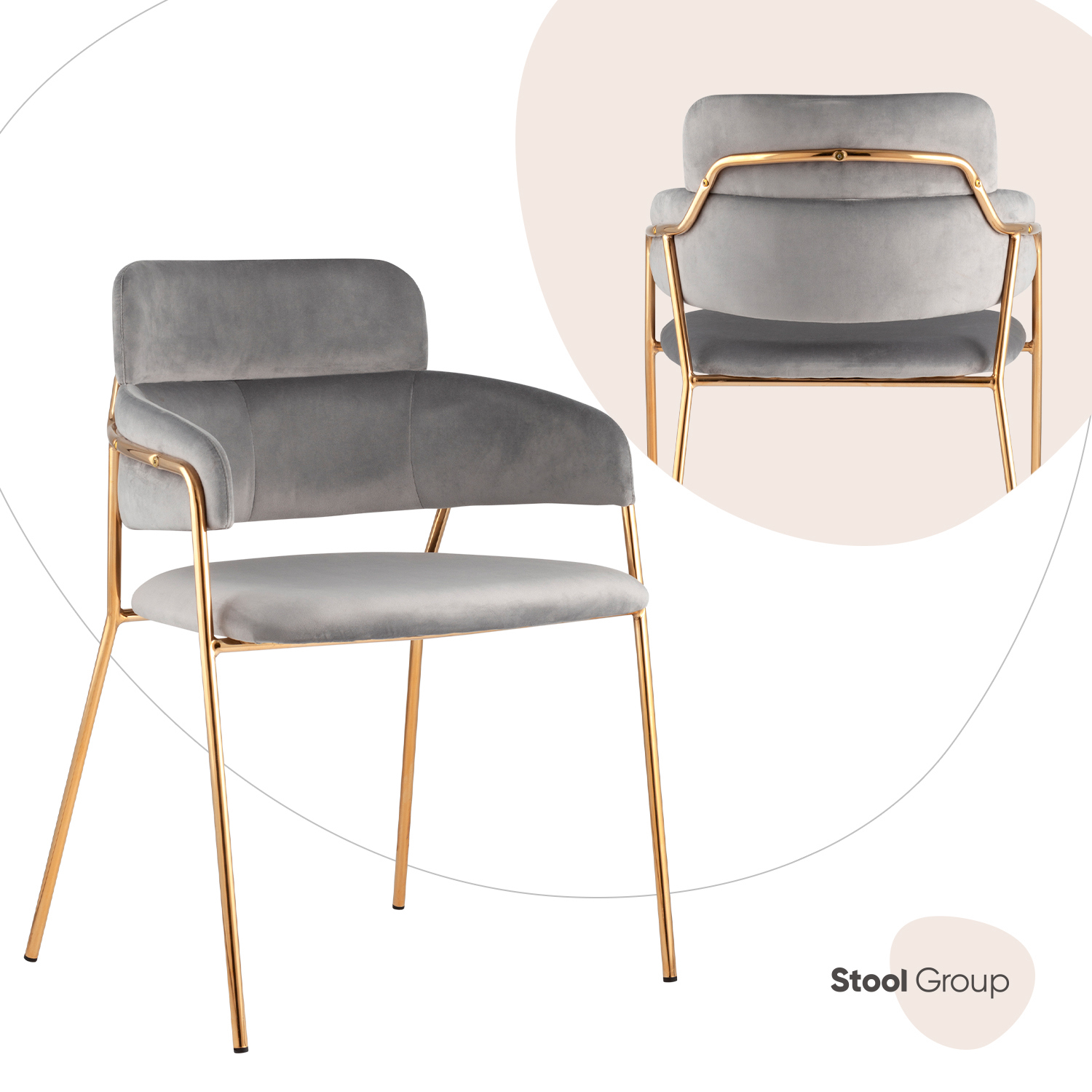 Изображение товара Современный кухонный стул Полин из вельвета с золотыми ножками 79x59x53 см