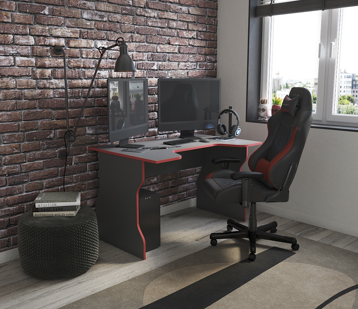 Изображение товара Геймерский компьютерный стол ВАРДИГ 120x75x82 см ЛДСП черный красный Беларусь