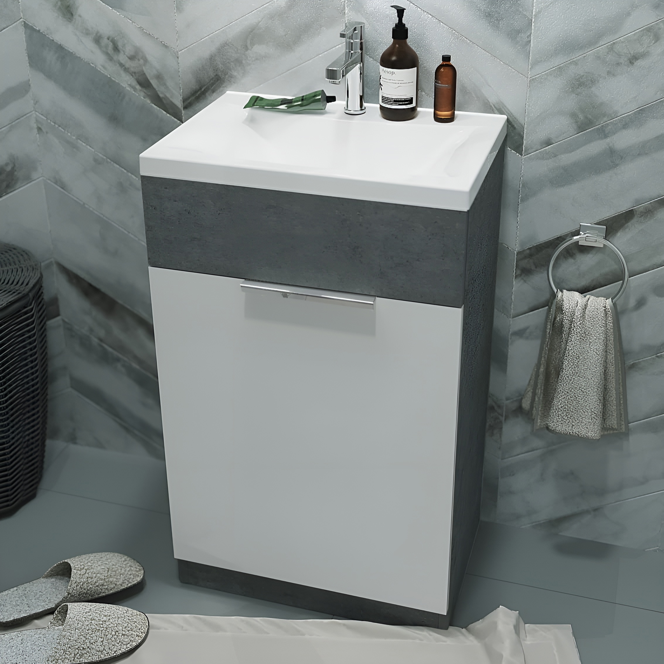 Изображение товара Тумба под раковину напольная с раковиной 1Marka Revo 50 см бетон темный