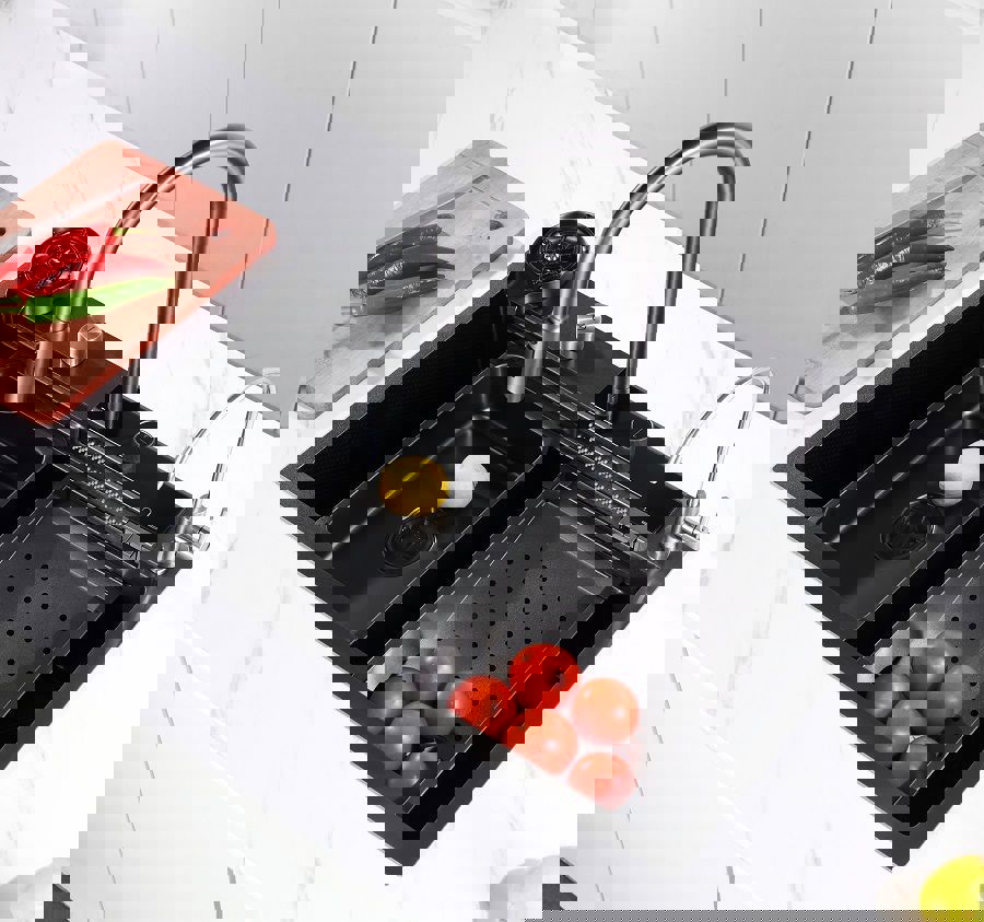 Изображение товара Врезная мойка Oute T87546Y-1+T710Y 78x46x22 см нержавеющая сталь цвет титан