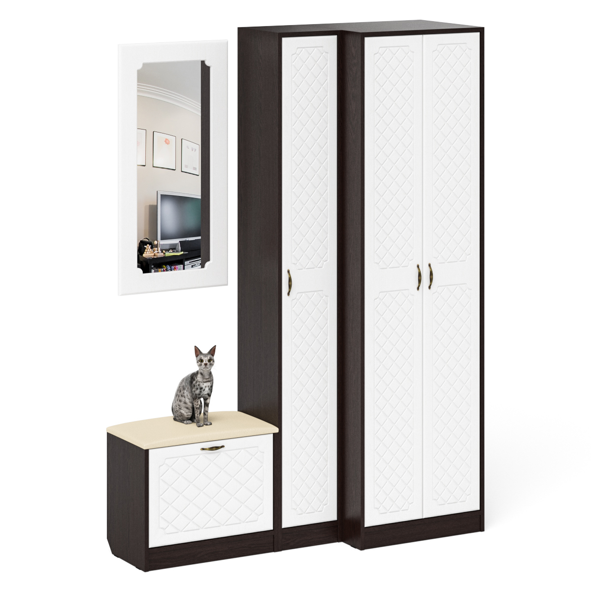 Изображение товара Тумба напольная Мебельный двор 1024965 150x210x50 см 6 полок ЛДСП цвет белый/венге