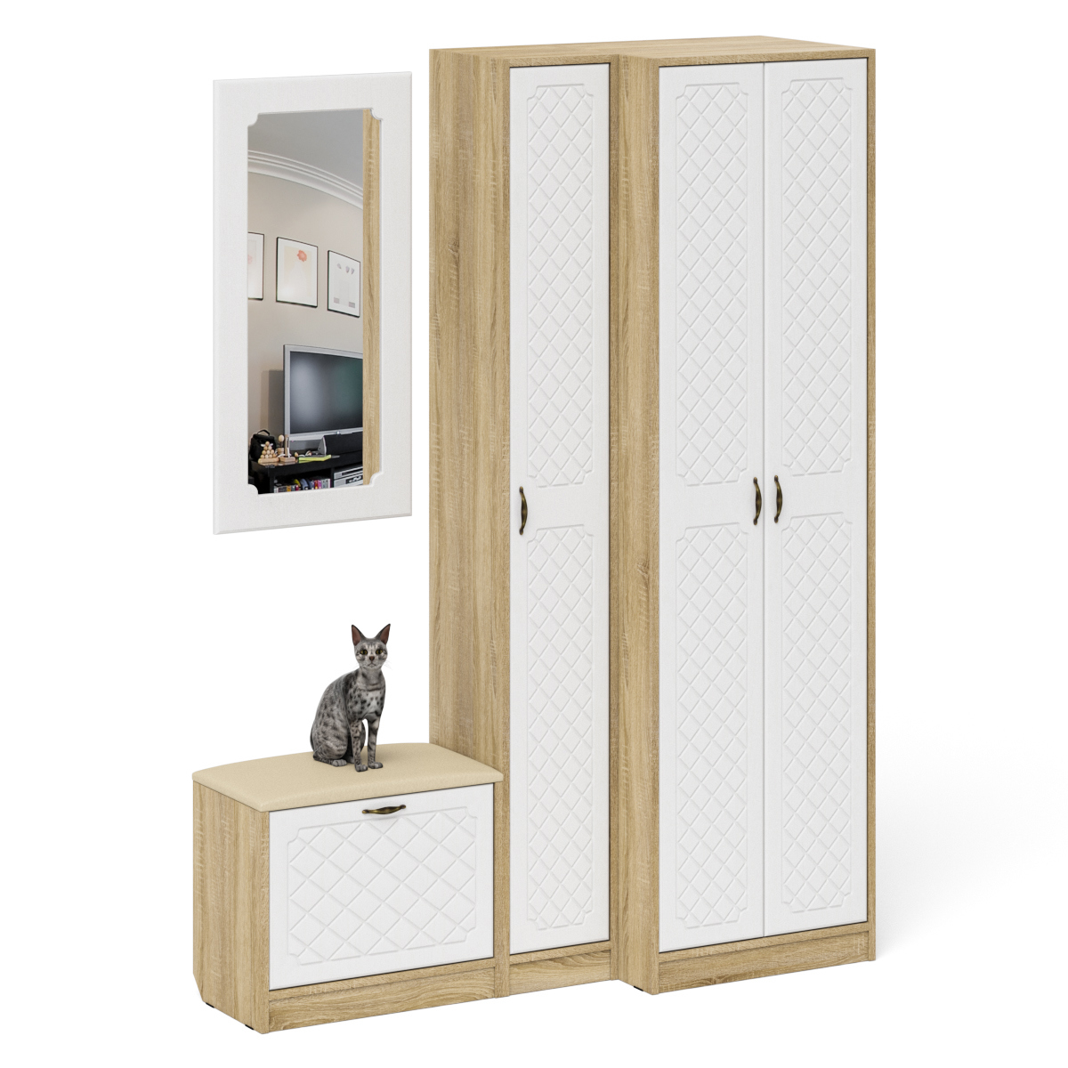 Изображение товара Тумба напольная Мебельный двор 1025049 150x210x50 см 6 полок ЛДСП цвет белый/дуб сонома