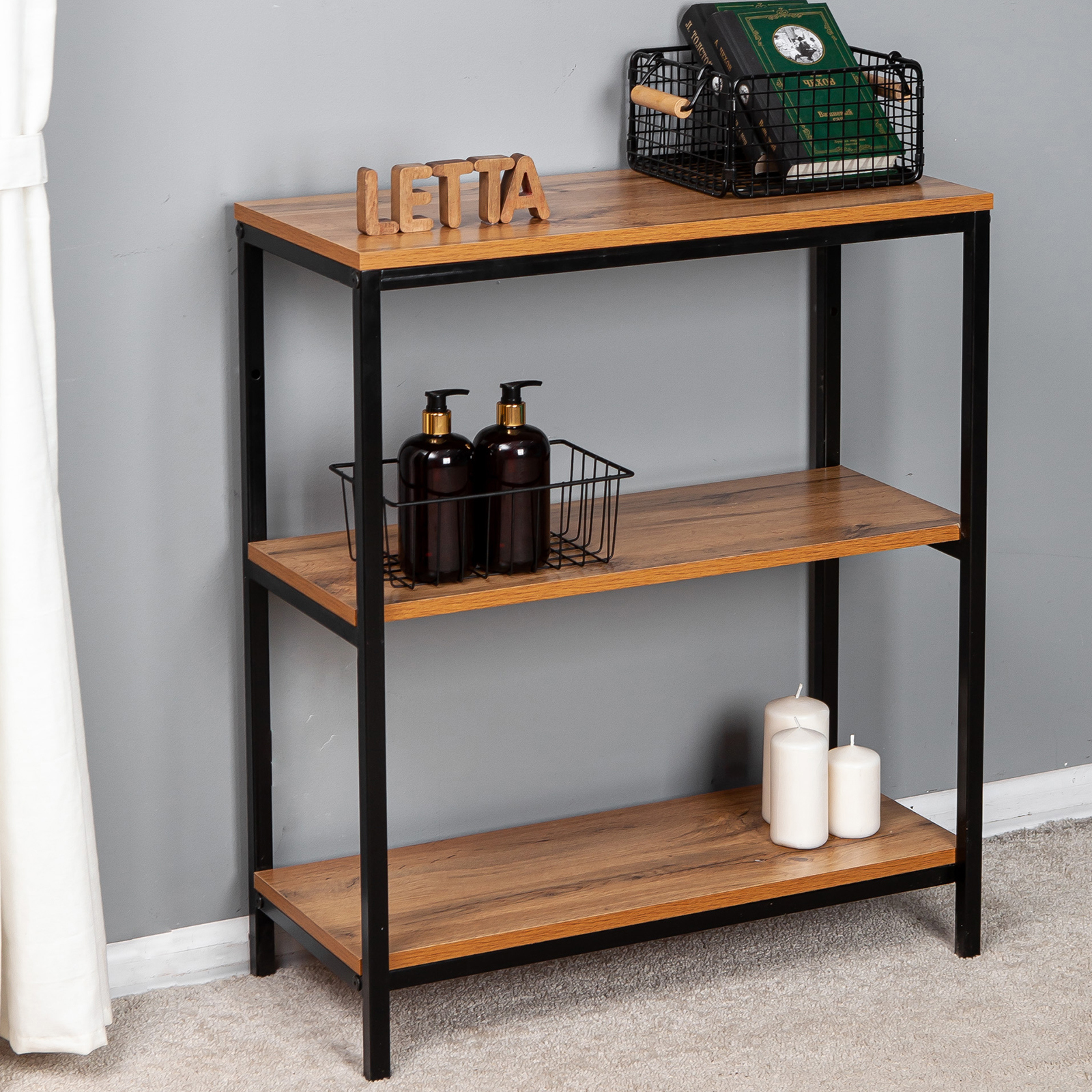 Изображение товара Стеллаж с полками Letta 67x78x30 см ЛДСП цвет черный/дуб вотан