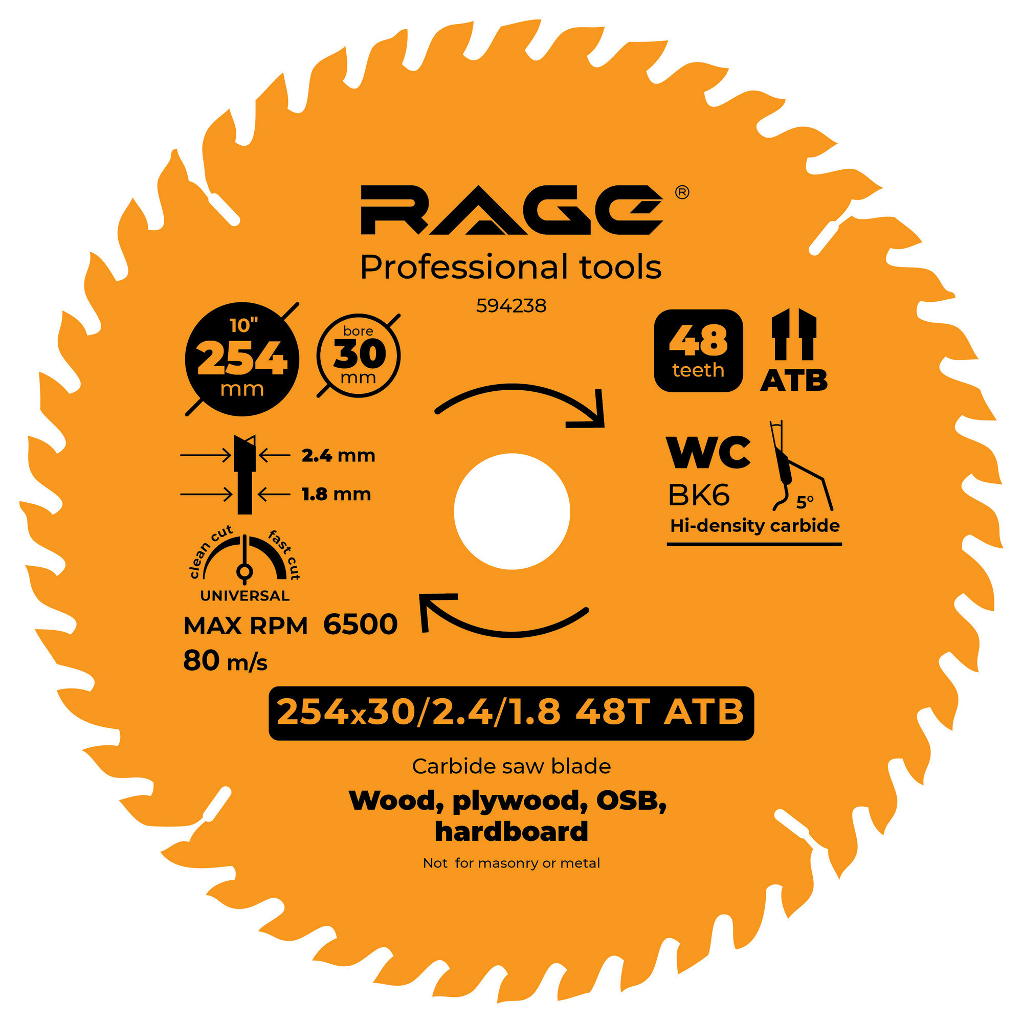 Изображение товара Диск пильный по дереву Rage 48Т 254x30 мм для точного распила