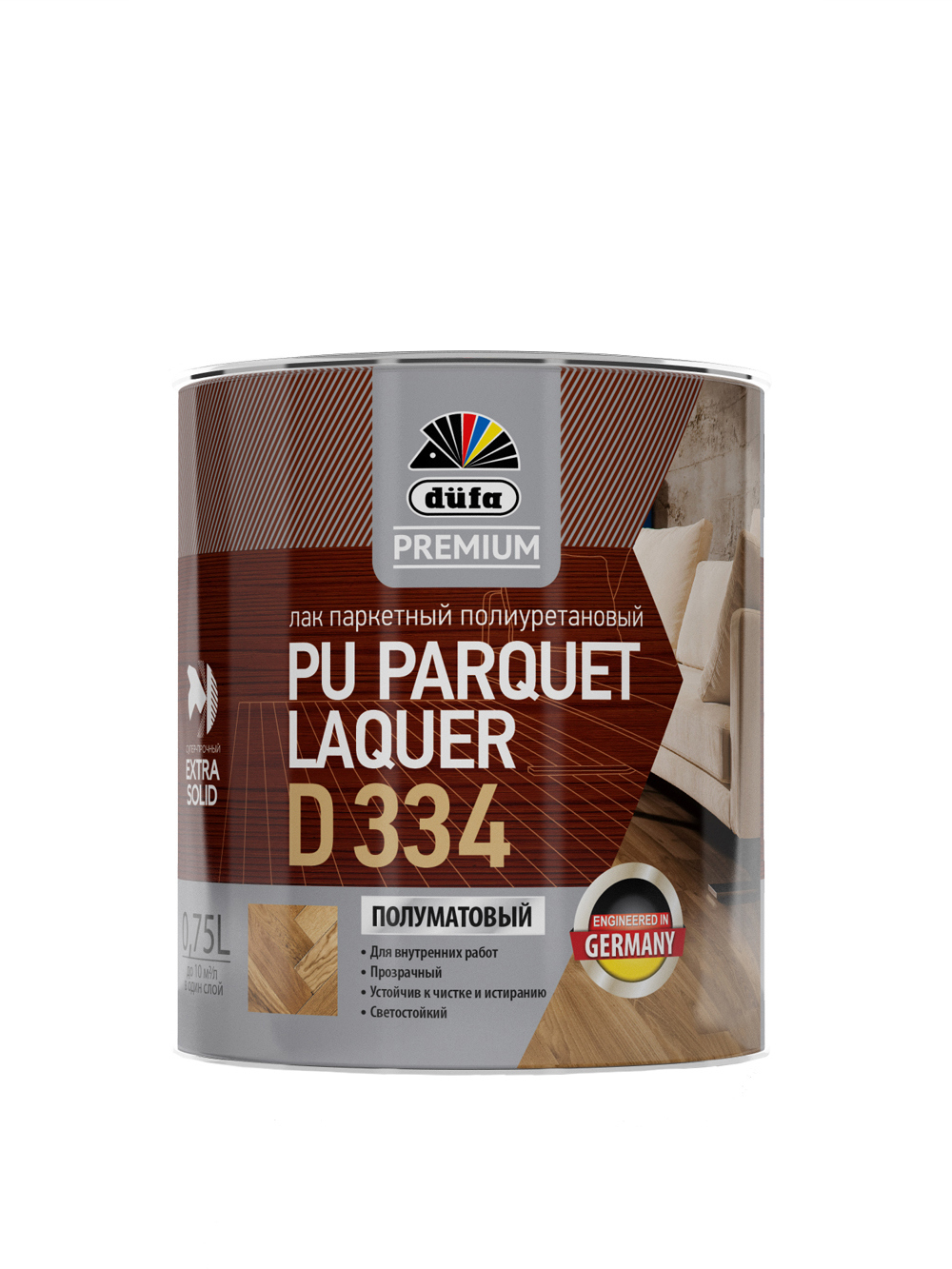 Изображение товара Паркетный лак Dufa Premium pu parquet laquer d334 полуматовый бесцветный 0.75 л
