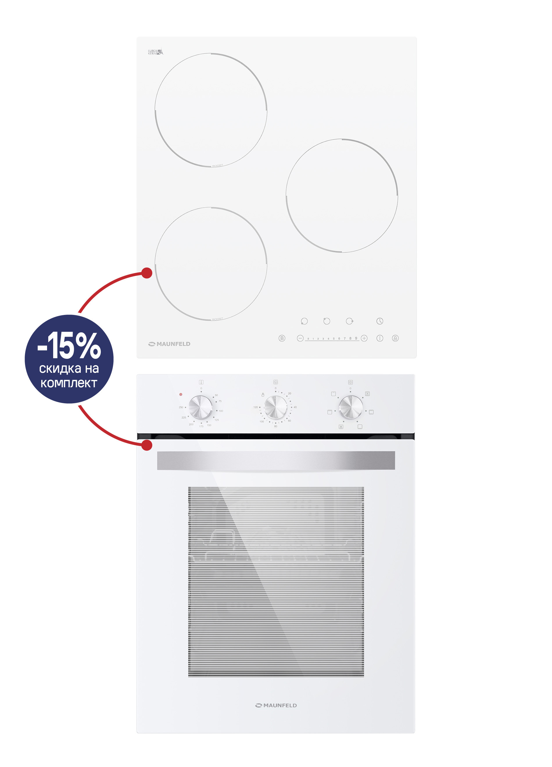Изображение товара Комплект бытовой техники Maunfeld Vienna духовой шкаф и индукционная панель белый