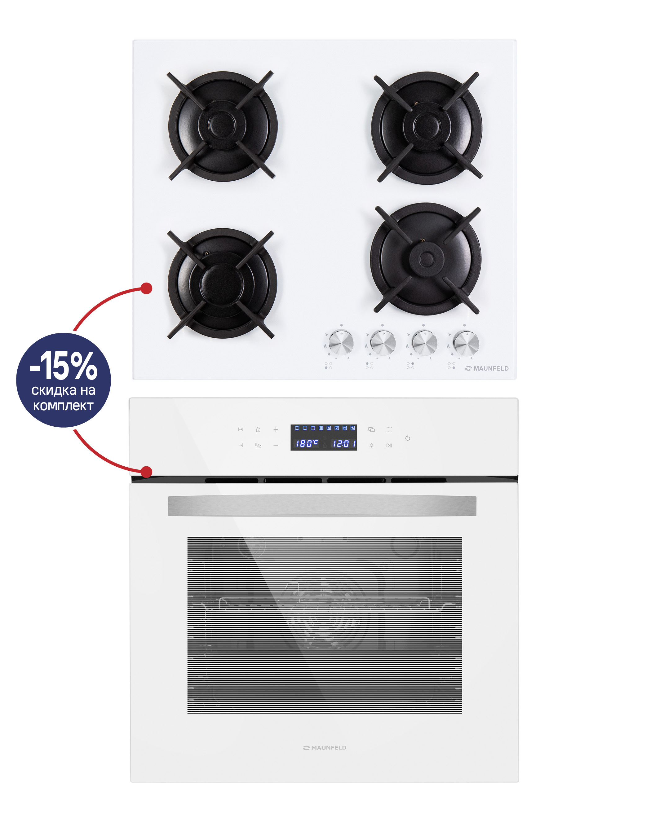 Изображение товара Комплект бытовой техники Маунфилд Венеция электрокиповарка и газовая панель белый