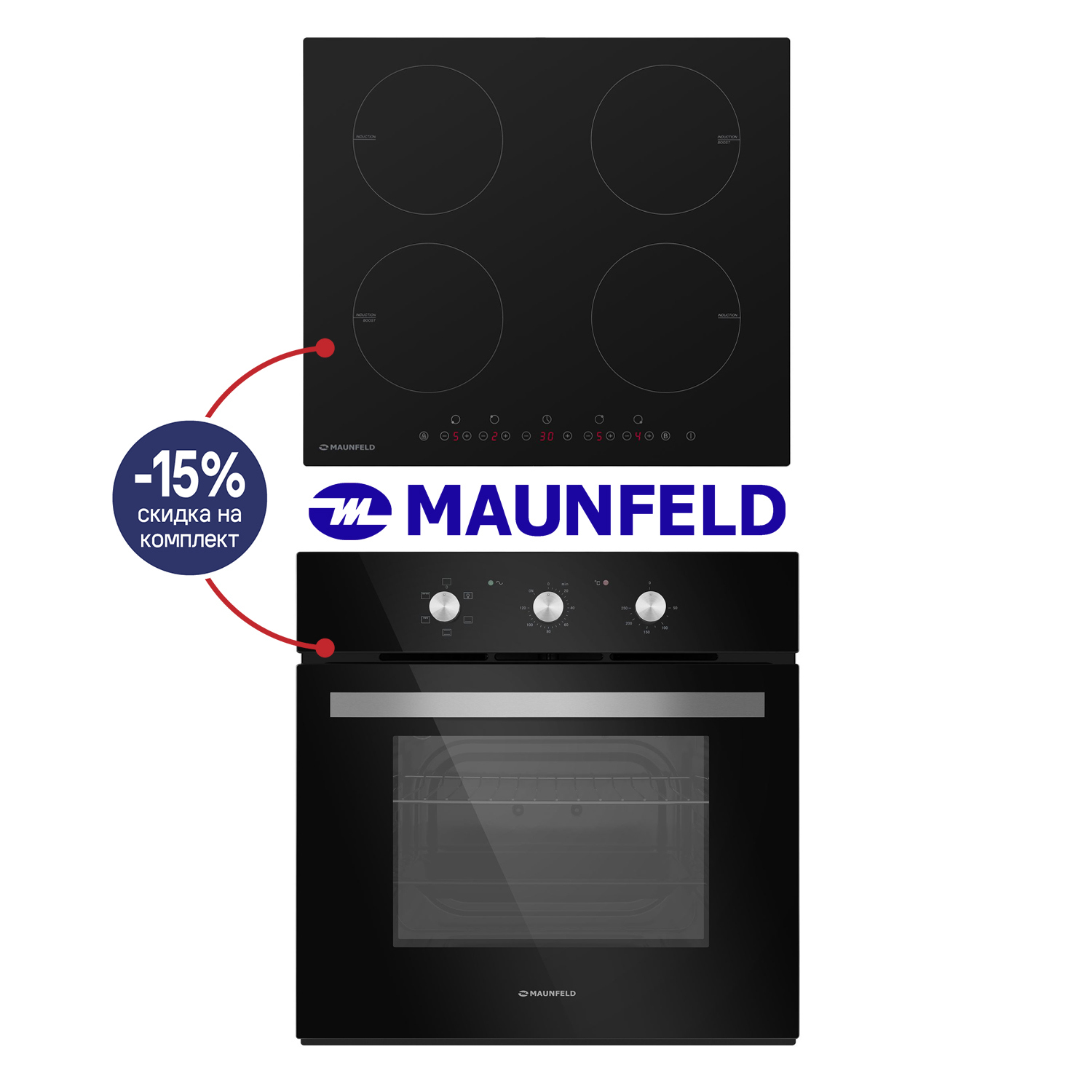 Изображение товара Комплект бытовой техники Maunfeld Libra духовой шкаф и индукционная плита черный