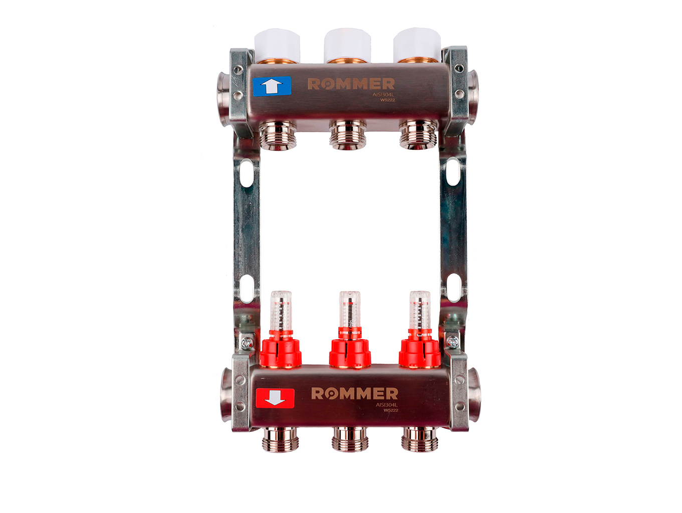 Изображение товара Коллектор с расходомером Rommer 3 выхода 1" 3/4" нержавеющая сталь RMS-1200