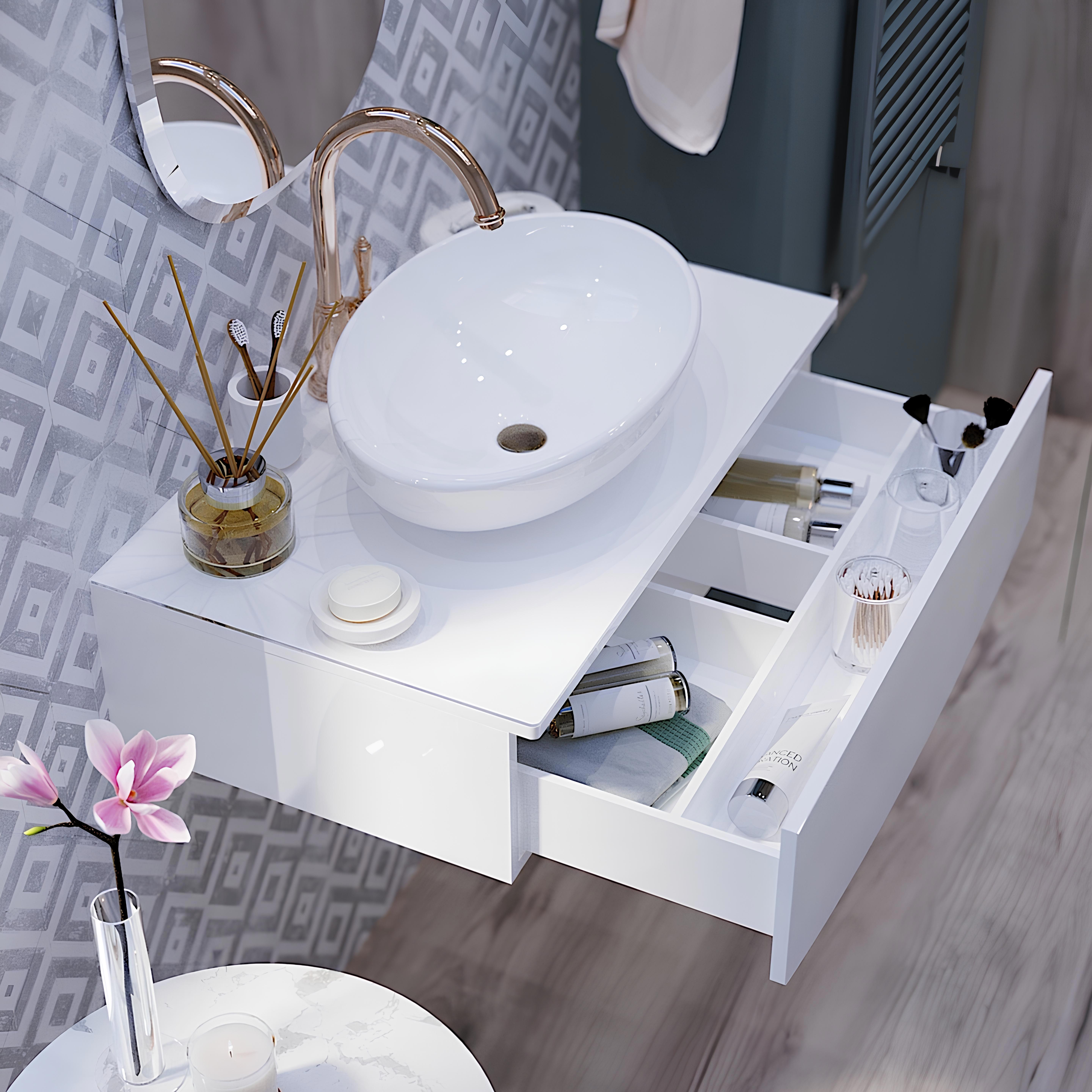 Изображение товара Тумба под раковину 80 см белая с доводчиками подвесная в ванную