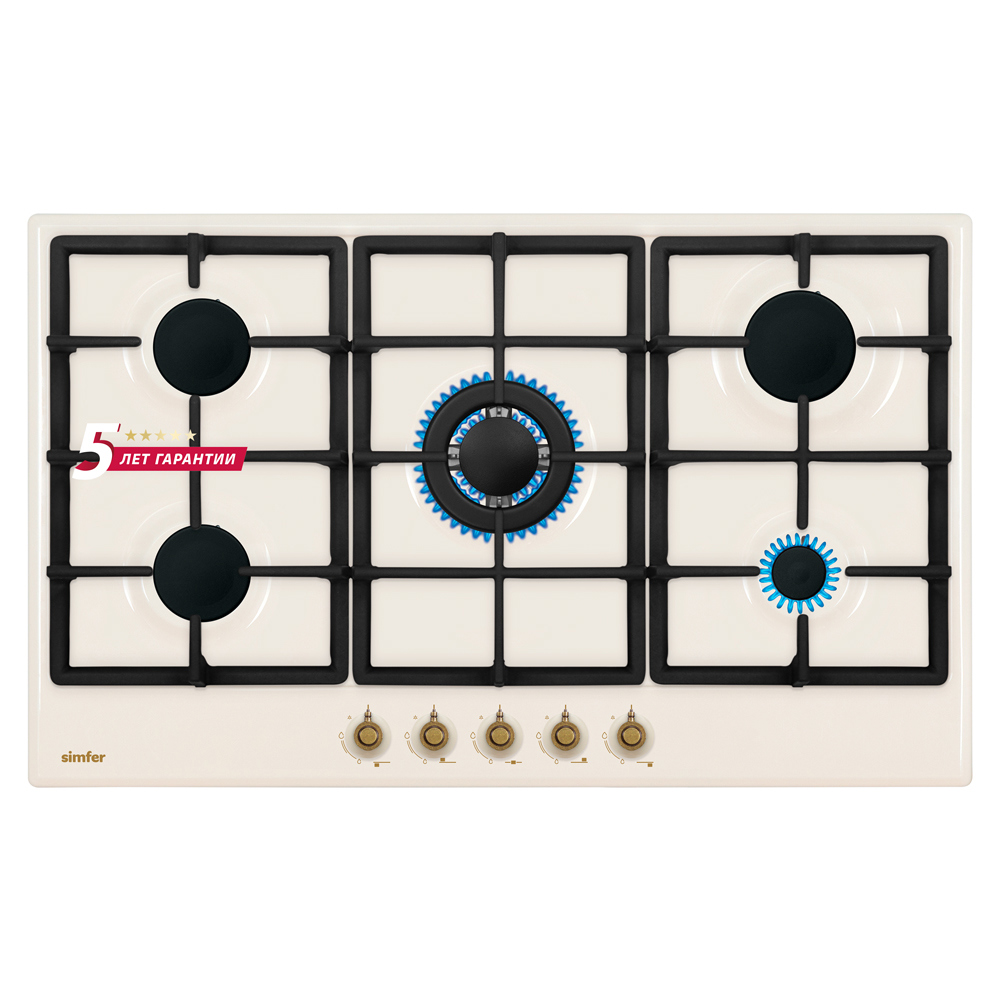 Изображение товара Газовая варочная панель Simfer H90W51O572 90 см 5 конфорок цвет кремовый