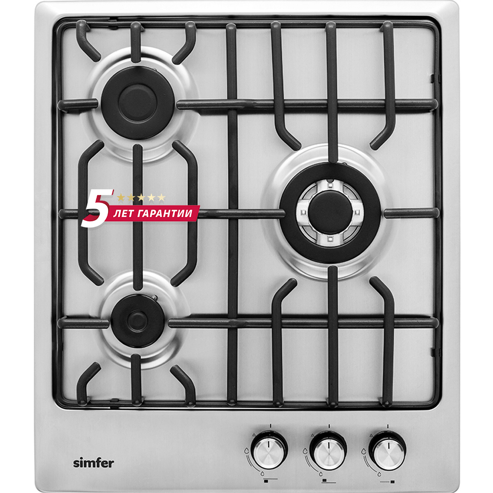 Изображение товара Газовая варочная панель Simfer H45V35M571 45 см 3 конфорки цвет серебристый