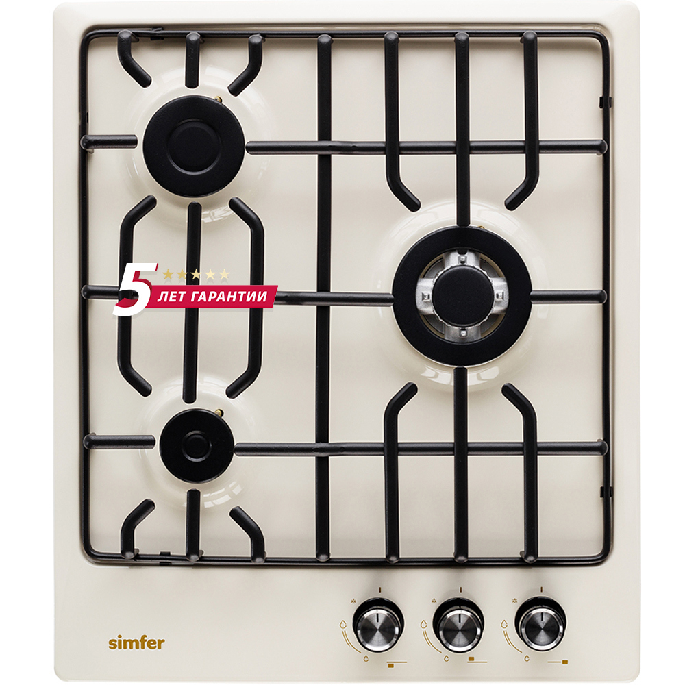 Изображение товара Газовая варочная панель Simfer H45V35R571 45 см 3 конфорки слоновая кость