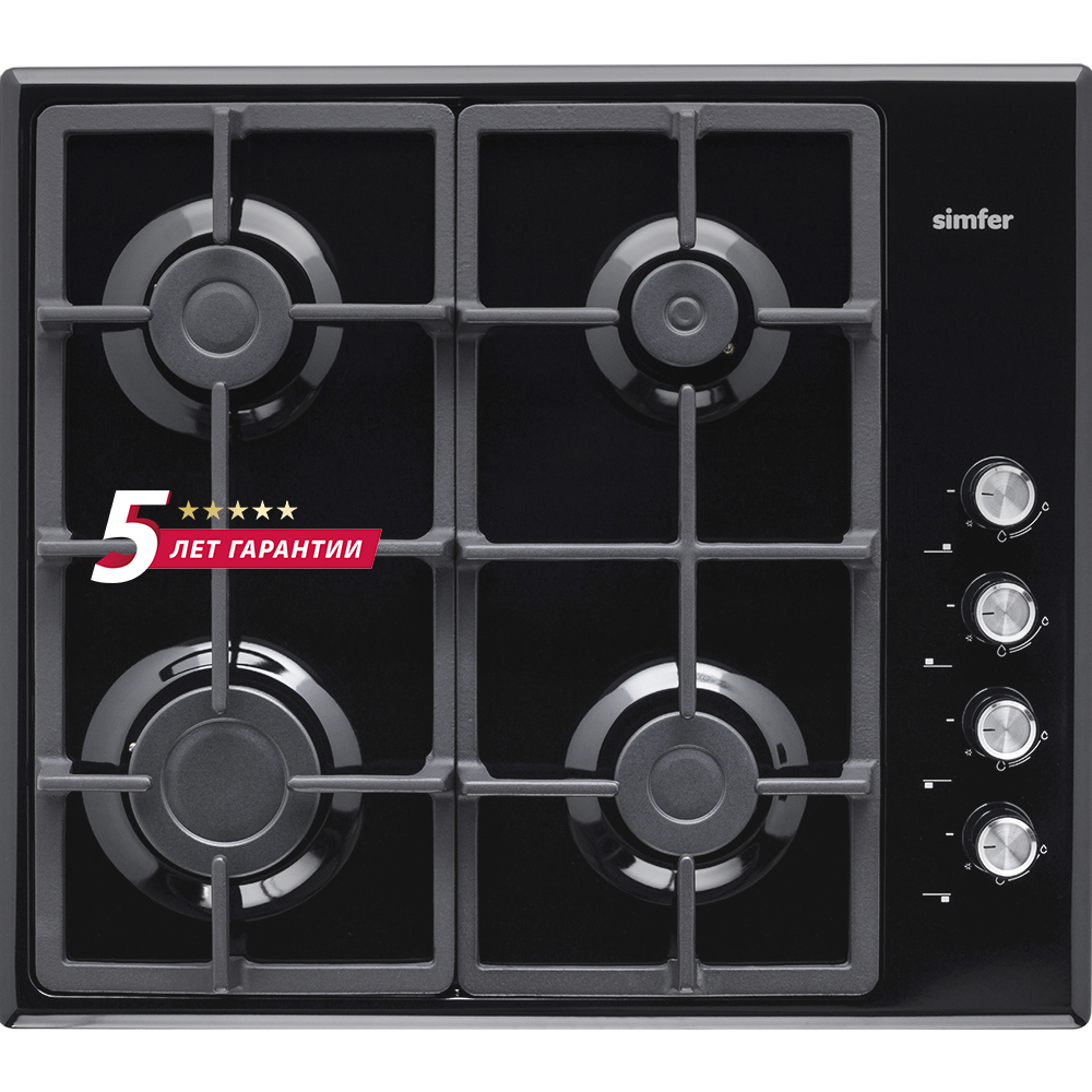 Изображение товара Газовая варочная панель Simfer H60Q40B572 60 см 4 конфорки черный