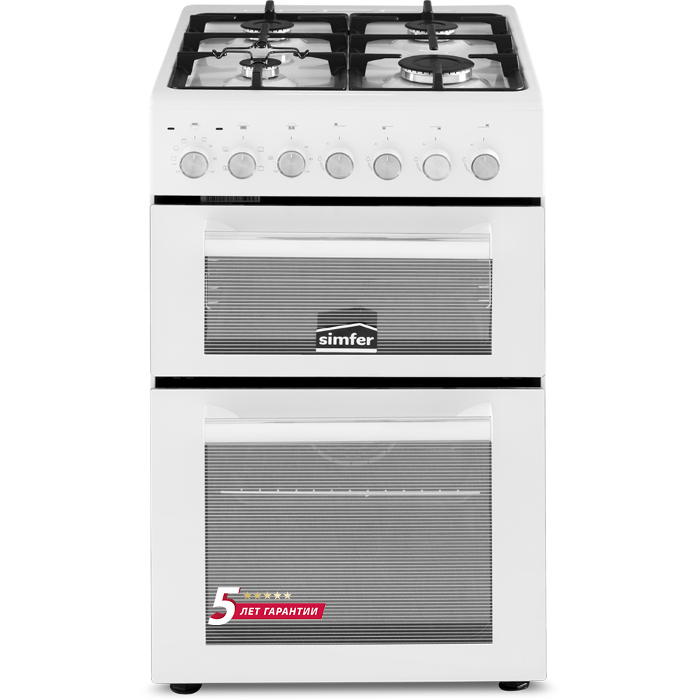 Изображение товара Комбинированная плита Simfer F56HW45016 с духовками и 4 конфорками белая