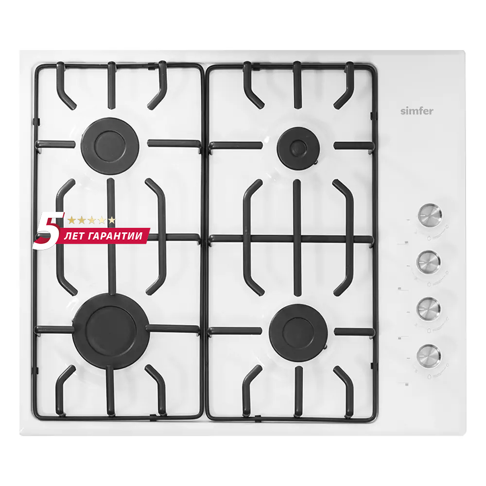 Изображение товара Газовая варочная панель Simfer H60Q41W571 60 см 4 конфорки цвет белый