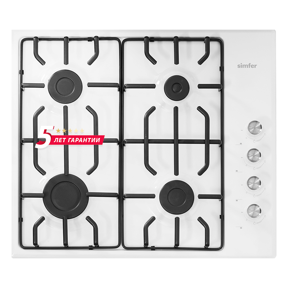 Изображение товара Газовая варочная панель Simfer H60Q40W412 60 см 4 конфорки белый