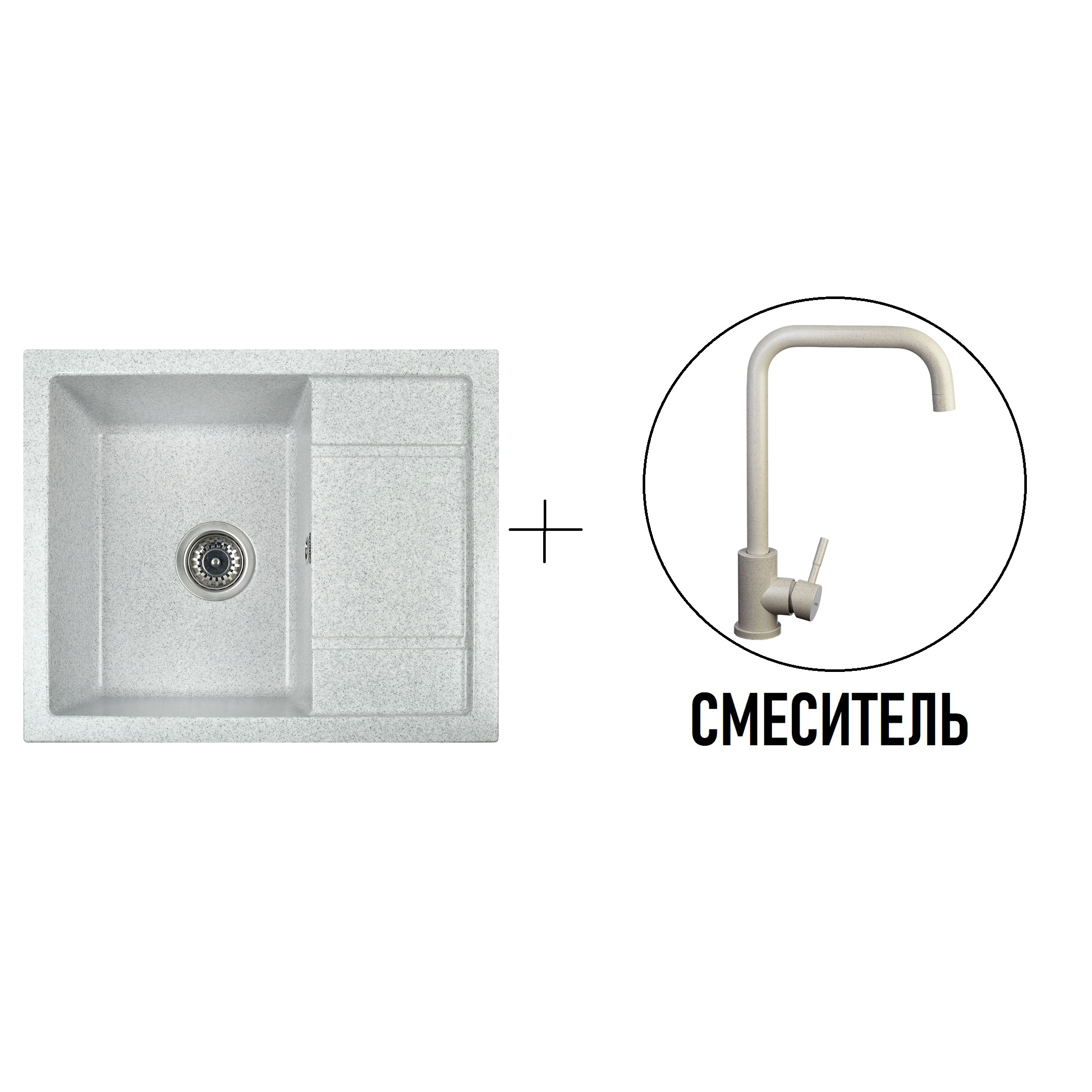 Изображение товара Кухонная мойка из искусственного камня Gerhans B19-19 серого цвета с крылом и сифоном