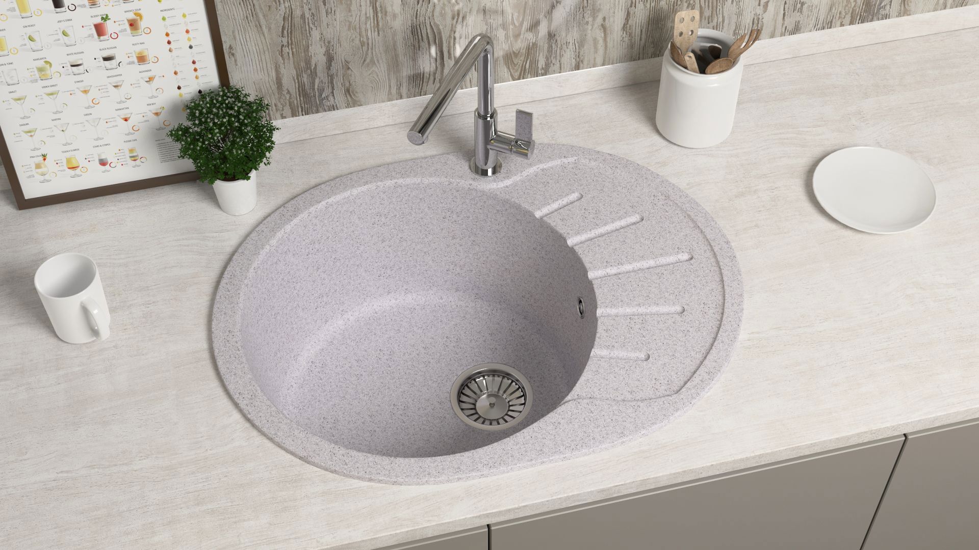 Изображение товара Врезная кварцевая мойка Glanz J010G036-K 44x57.5 см светло-серая