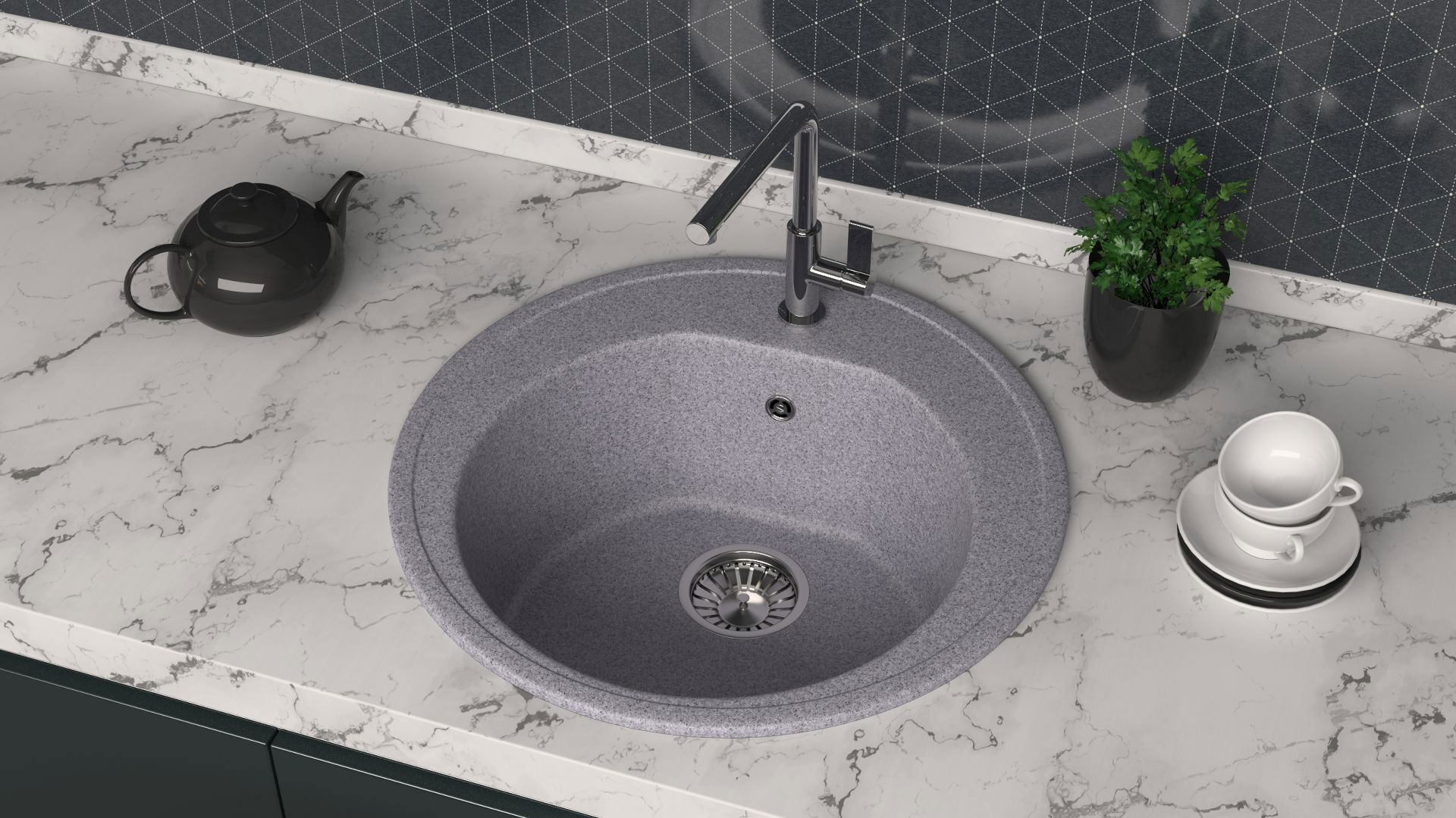 Изображение товара Врезная кварцевая мойка Glanz J003G035-K 50.5x50.5 см темно-серый