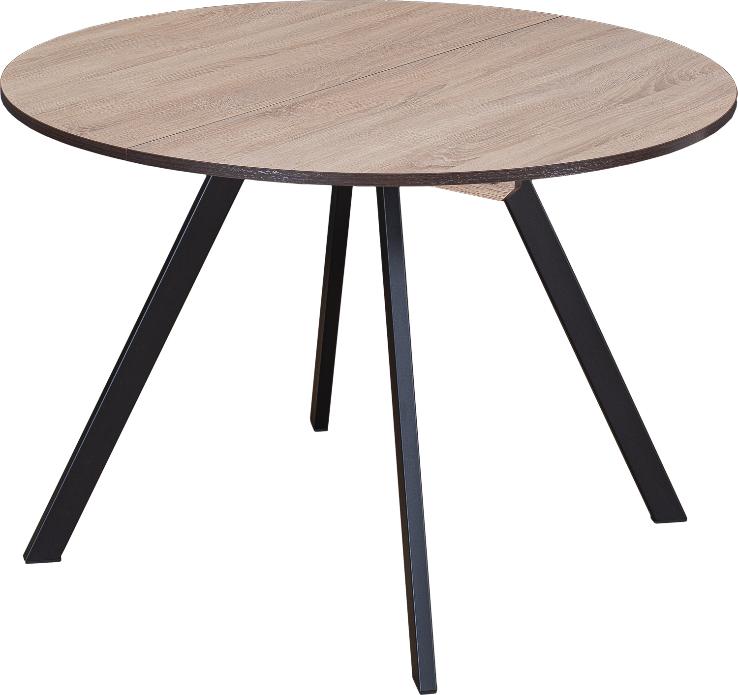 Изображение товара Кухонный стол круглый Домотека Вита 110-147x75x110 см ЛДСП цвет светлый орех/черный