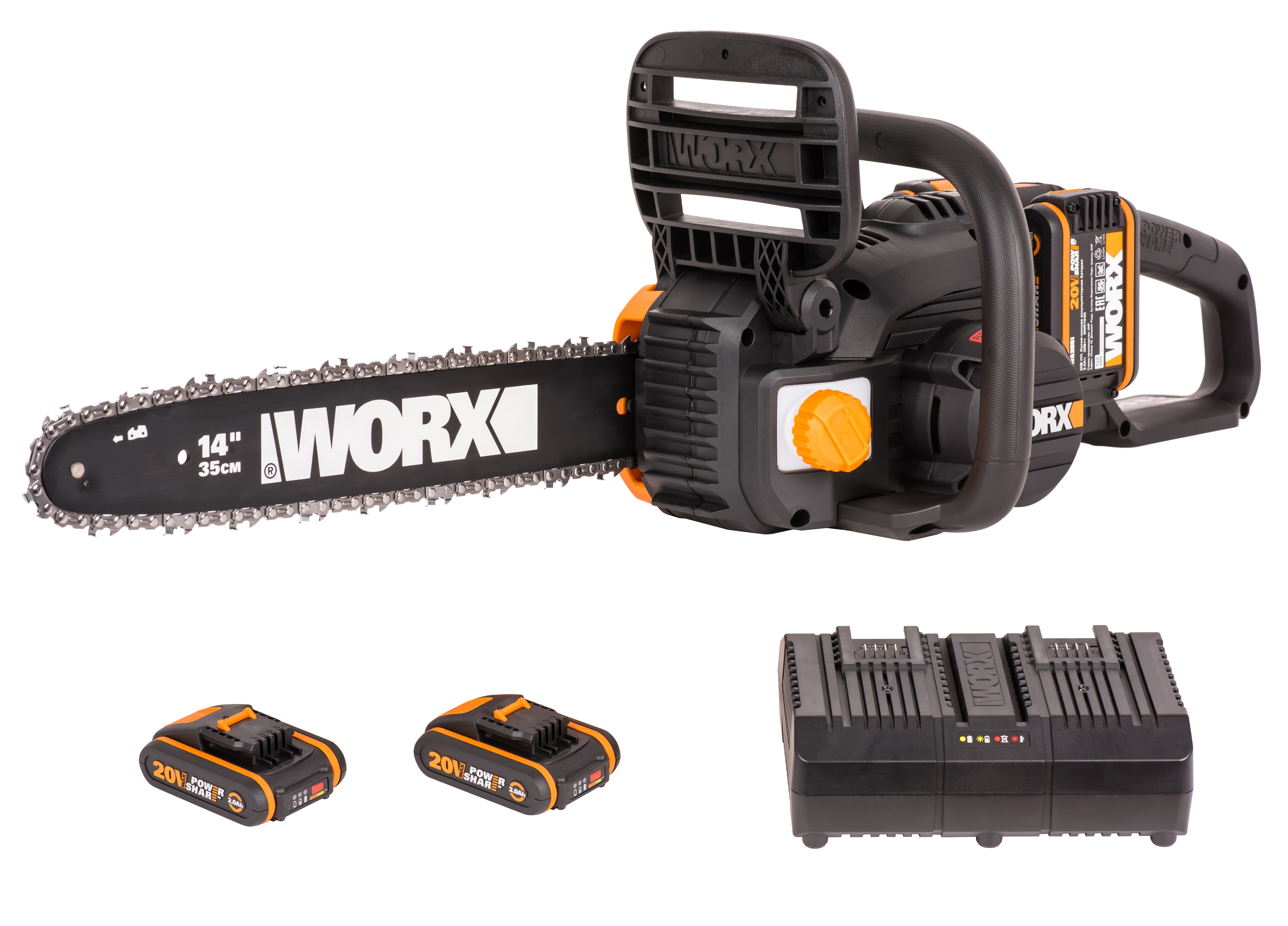 Изображение товара Аккумуляторная цепная пила Worx WP370E 40 В с шиной 35 см АКБ и ЗУ в комплекте