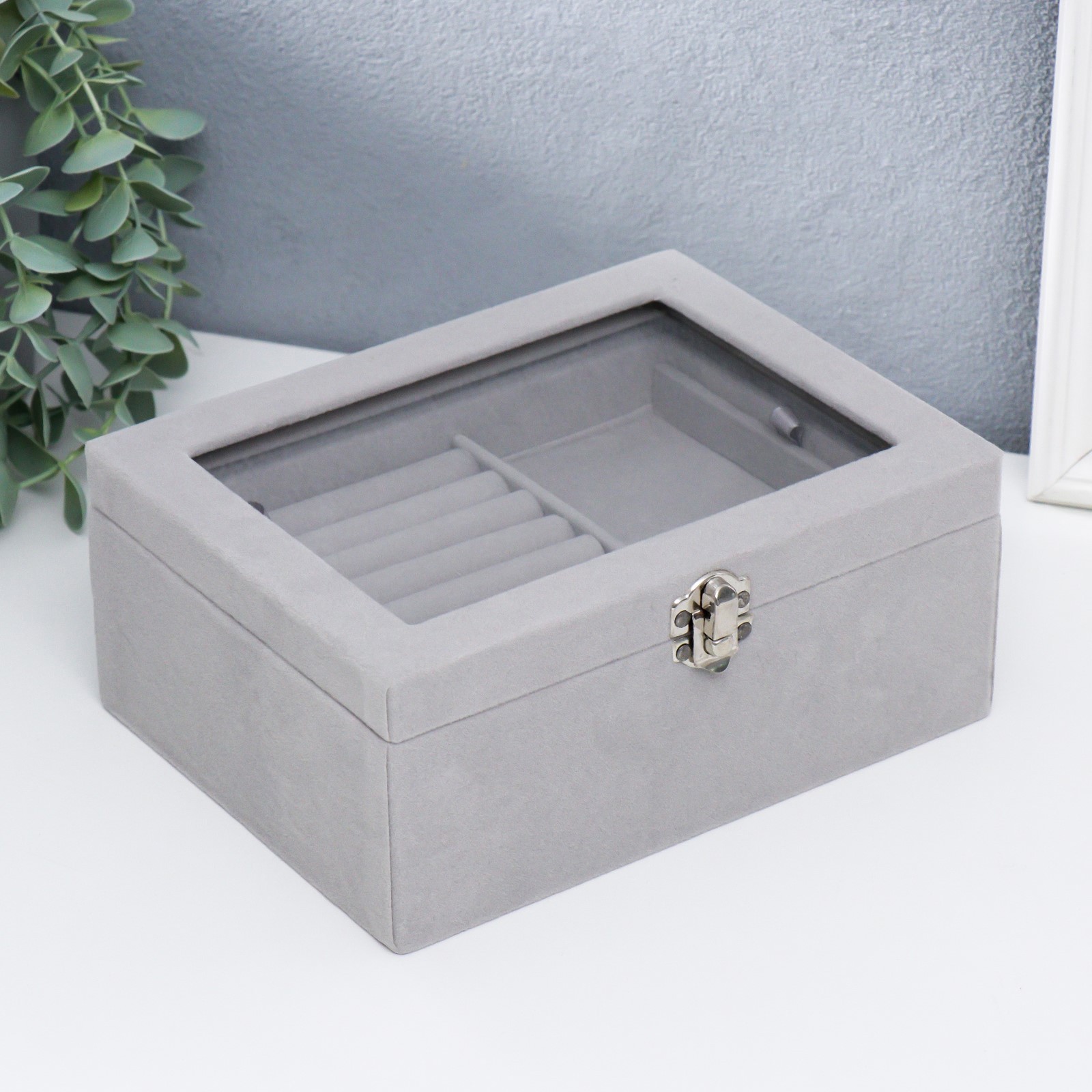 Изображение товара Шкатулка для украшений сундук с ящичком "Серый туман" 8.5x15x20 см