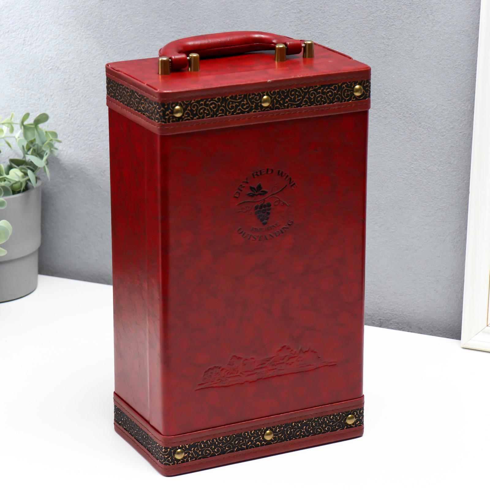 Изображение товара Шкатулка для 2 бутылок "Виноделие" 4 предмета красно-коричневый 35x12x20 см