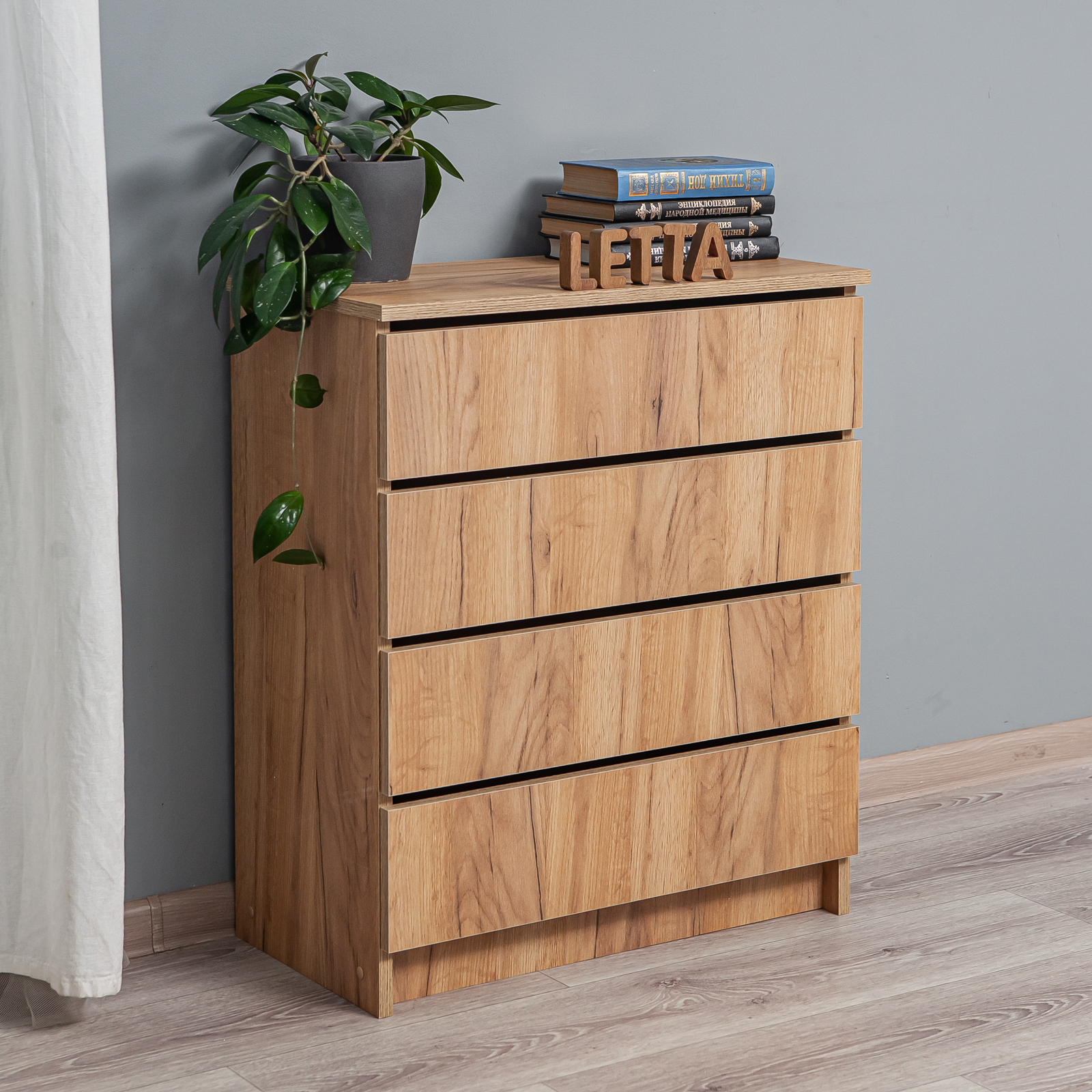 Изображение товара Комод Letta Индиго 4 ящика 62x33x73 см ЛДСП цвет дуб крафт золотой